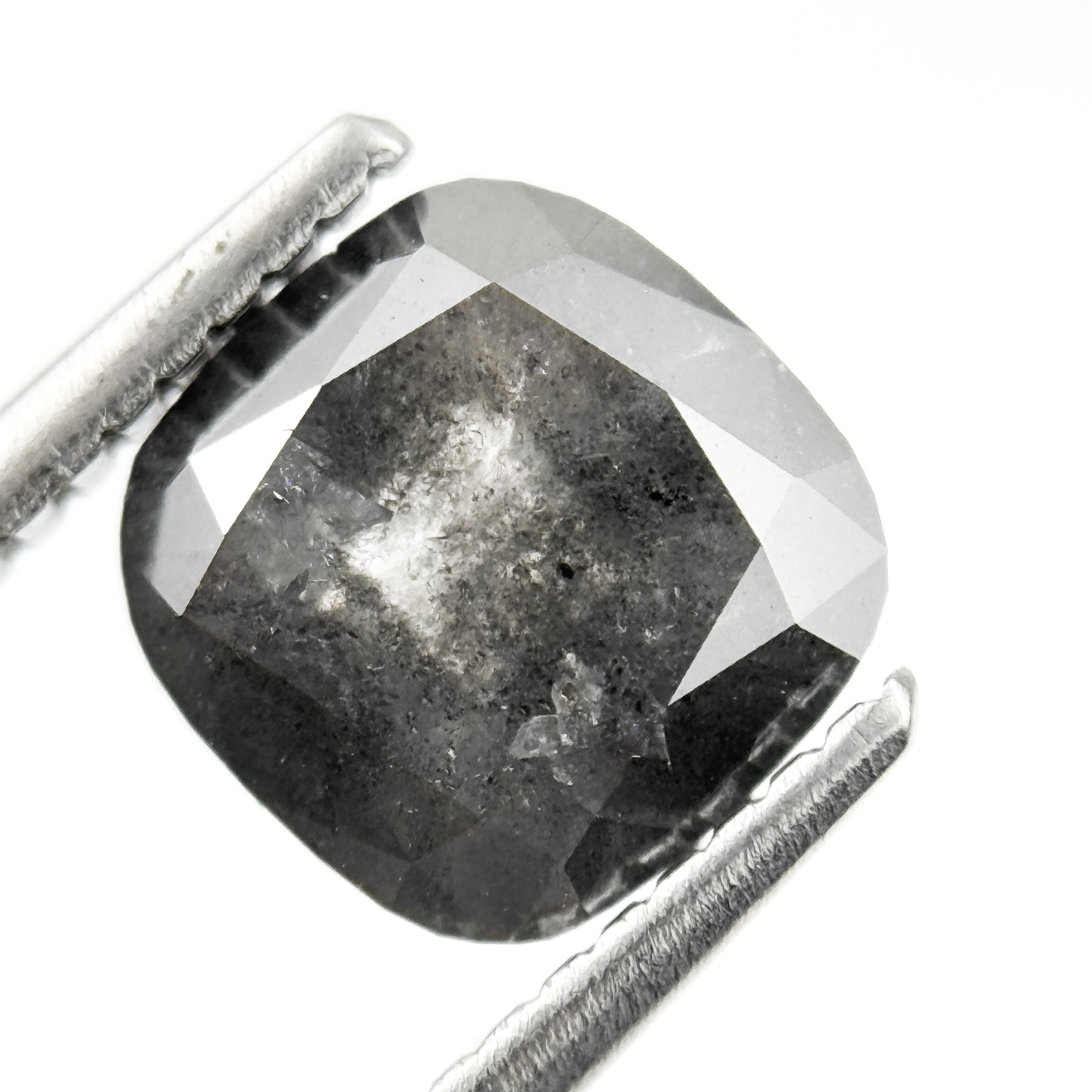 2.01 Ct Cushion Rose Cut Grey Natural Salt and Pepper Diamond