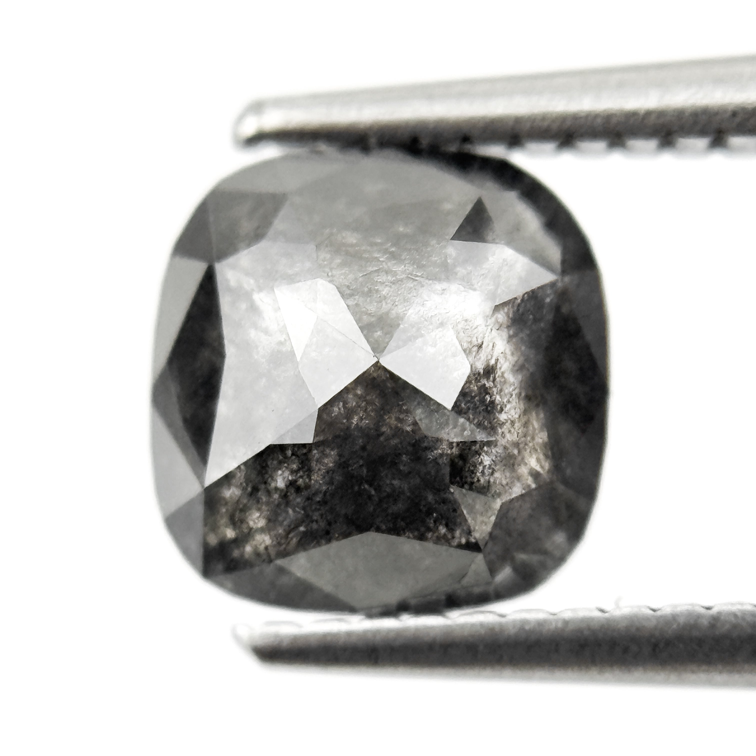 2.01 Ct Cushion Rose Cut Grey Natural Salt and Pepper Diamond