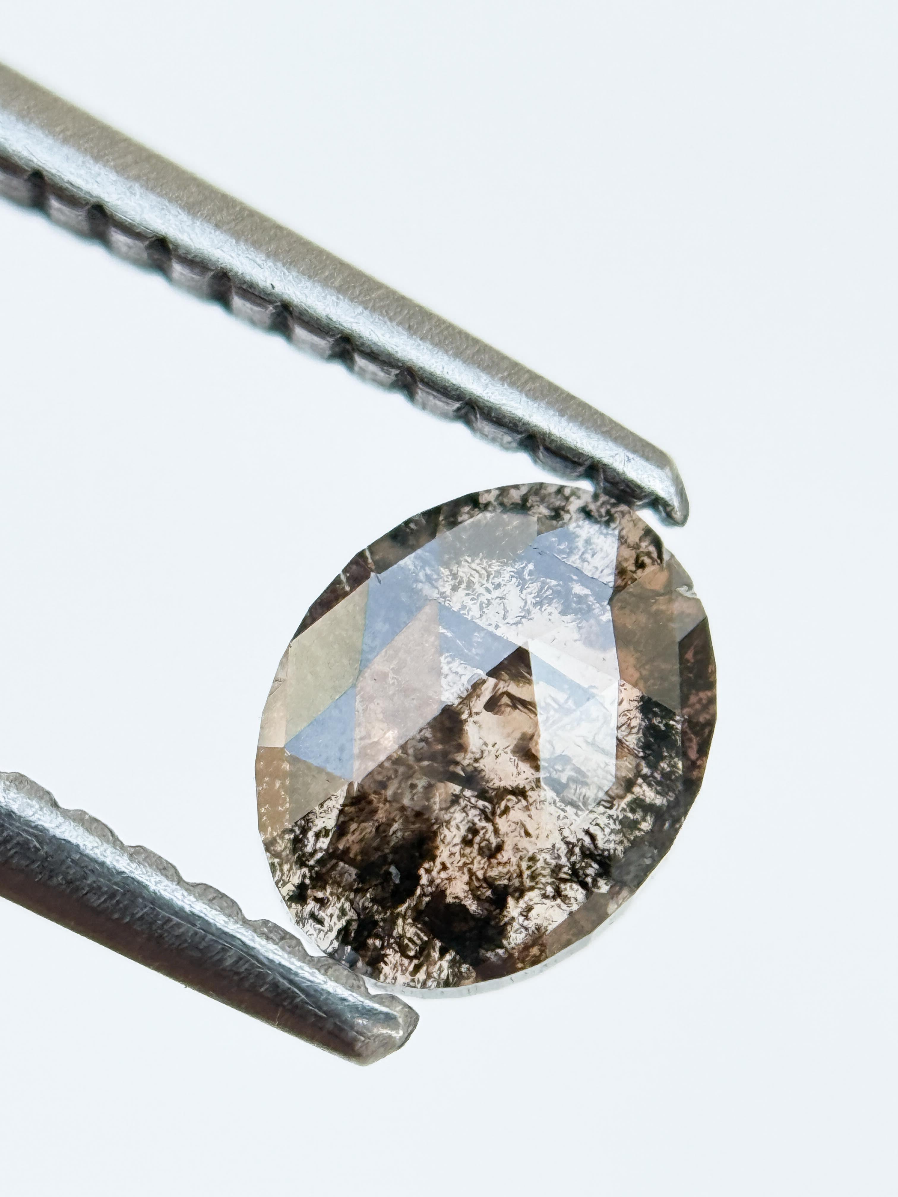 0.55 Ct Oval Rose Cut Brown Natural Salt and Pepper Diamond