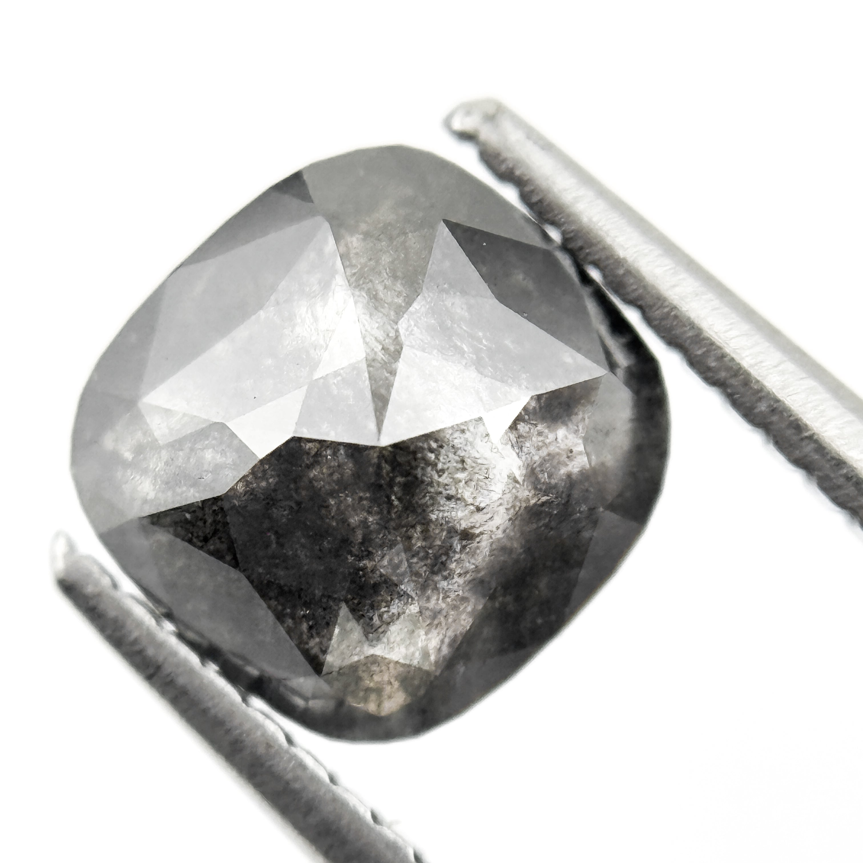 2.01 Ct Cushion Rose Cut Grey Natural Salt and Pepper Diamond