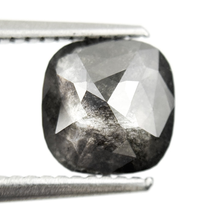 2.01 Ct Cushion Rose Cut Grey Natural Salt and Pepper Diamond