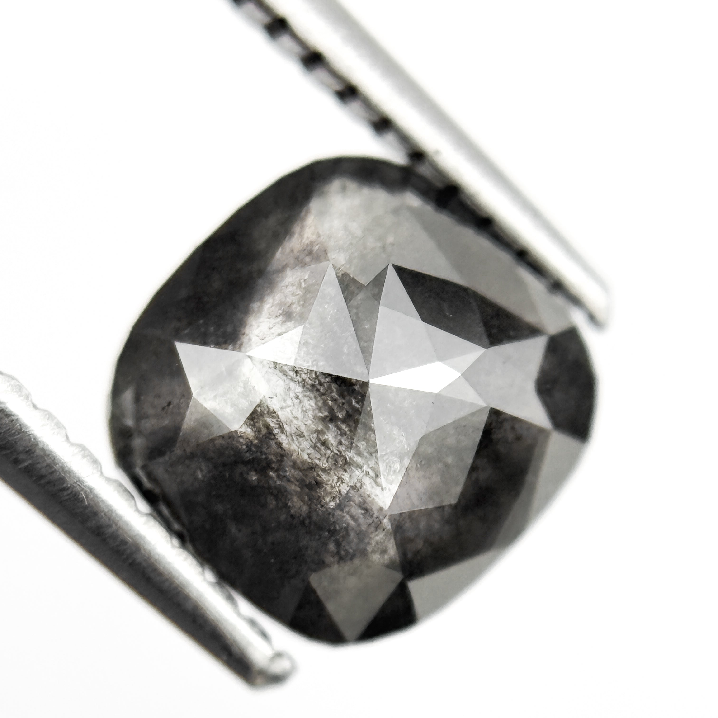 2.01 Ct Cushion Rose Cut Grey Natural Salt and Pepper Diamond