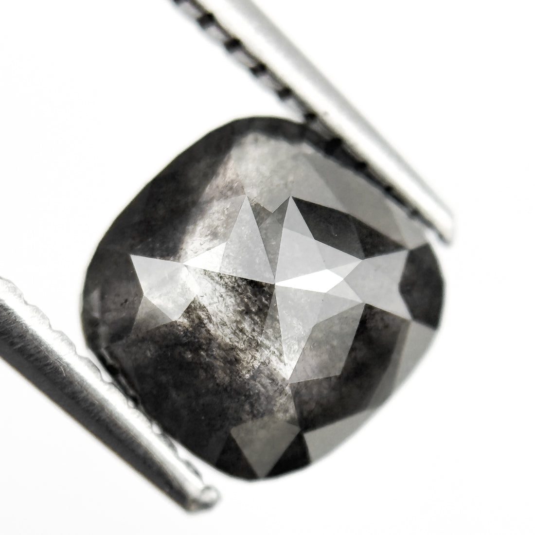 2.01 Ct Cushion Rose Cut Grey Natural Salt and Pepper Diamond