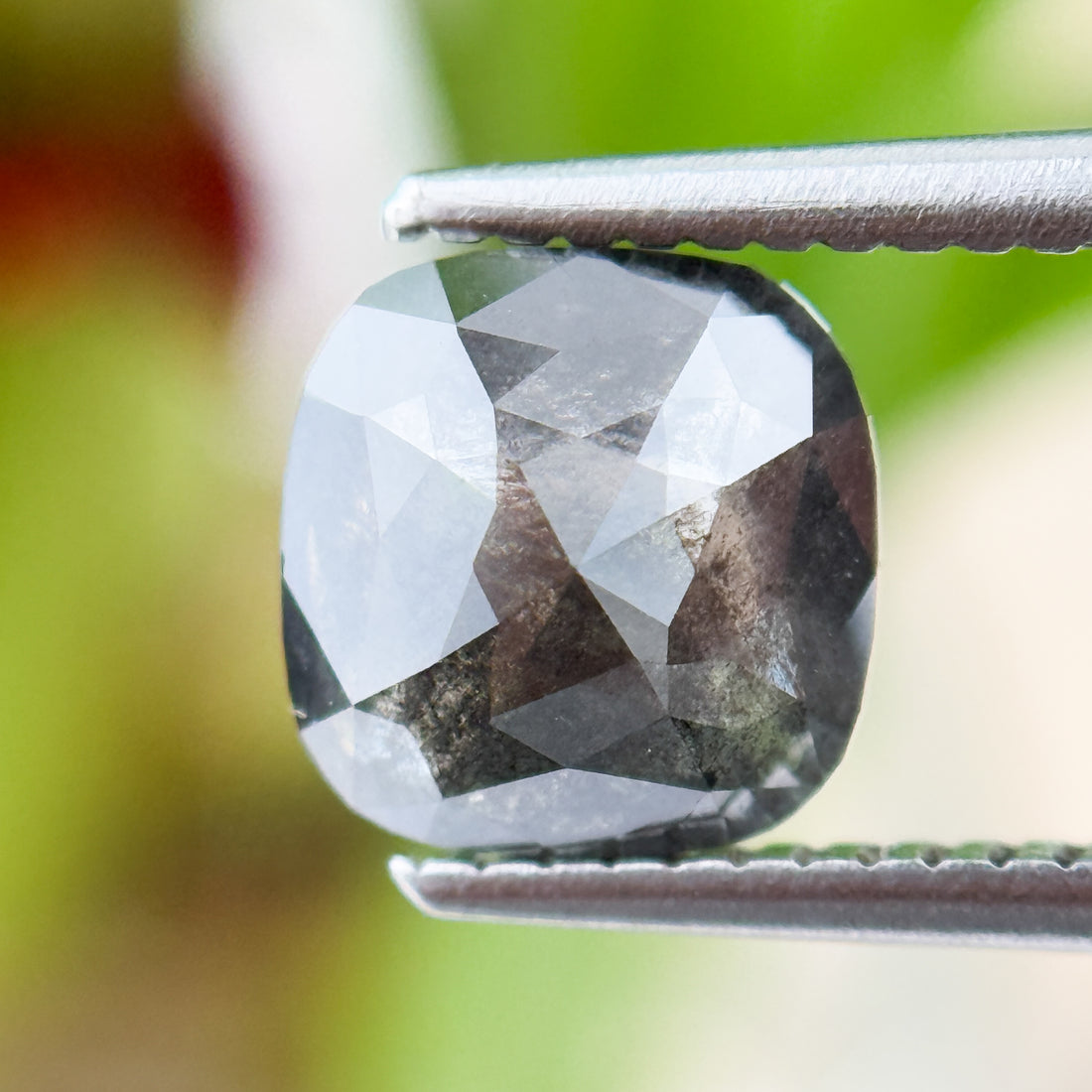 2.01 Ct Cushion Rose Cut Grey Natural Salt and Pepper Diamond