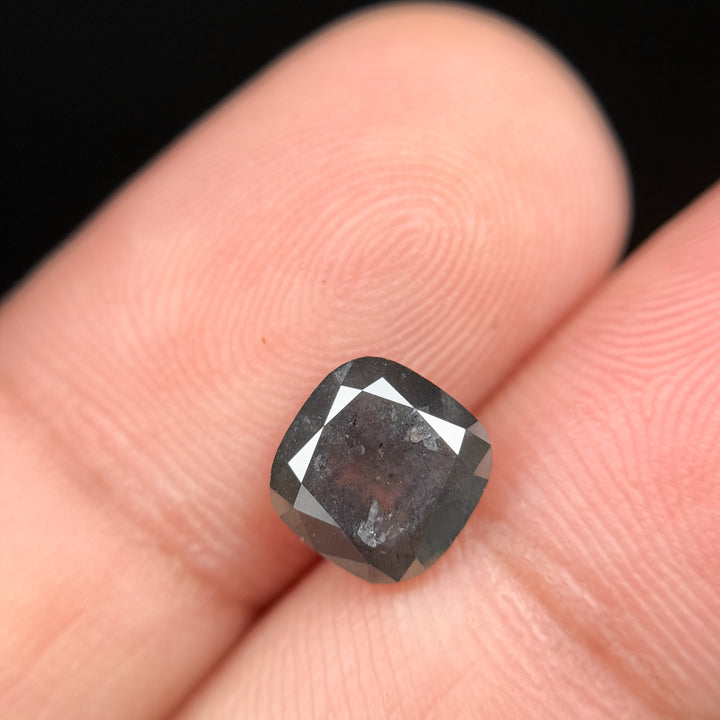 2.01 Ct Cushion Rose Cut Grey Natural Salt and Pepper Diamond