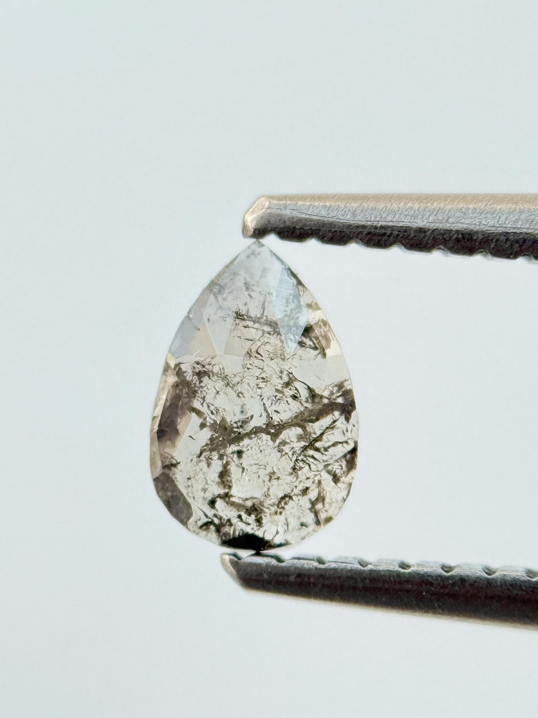 0.30 Ct Pear Rose Cut Grey Natural Salt and Pepper Diamond