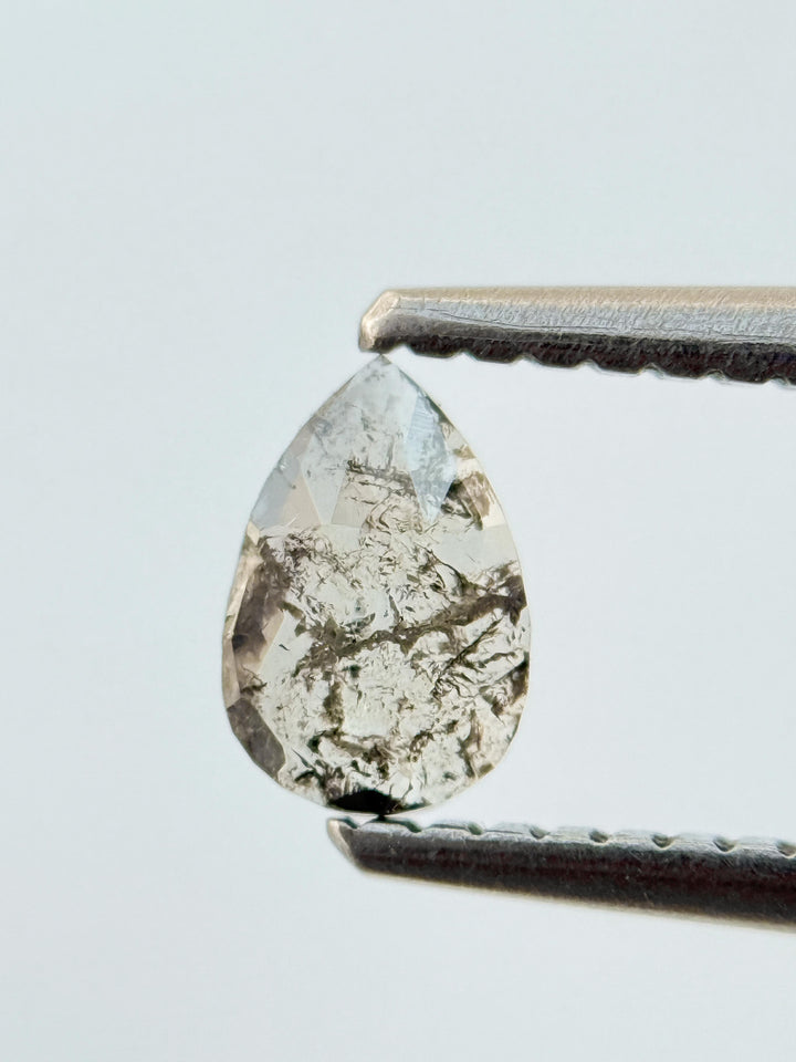 0.30 Ct Pear Rose Cut Grey Natural Salt and Pepper Diamond