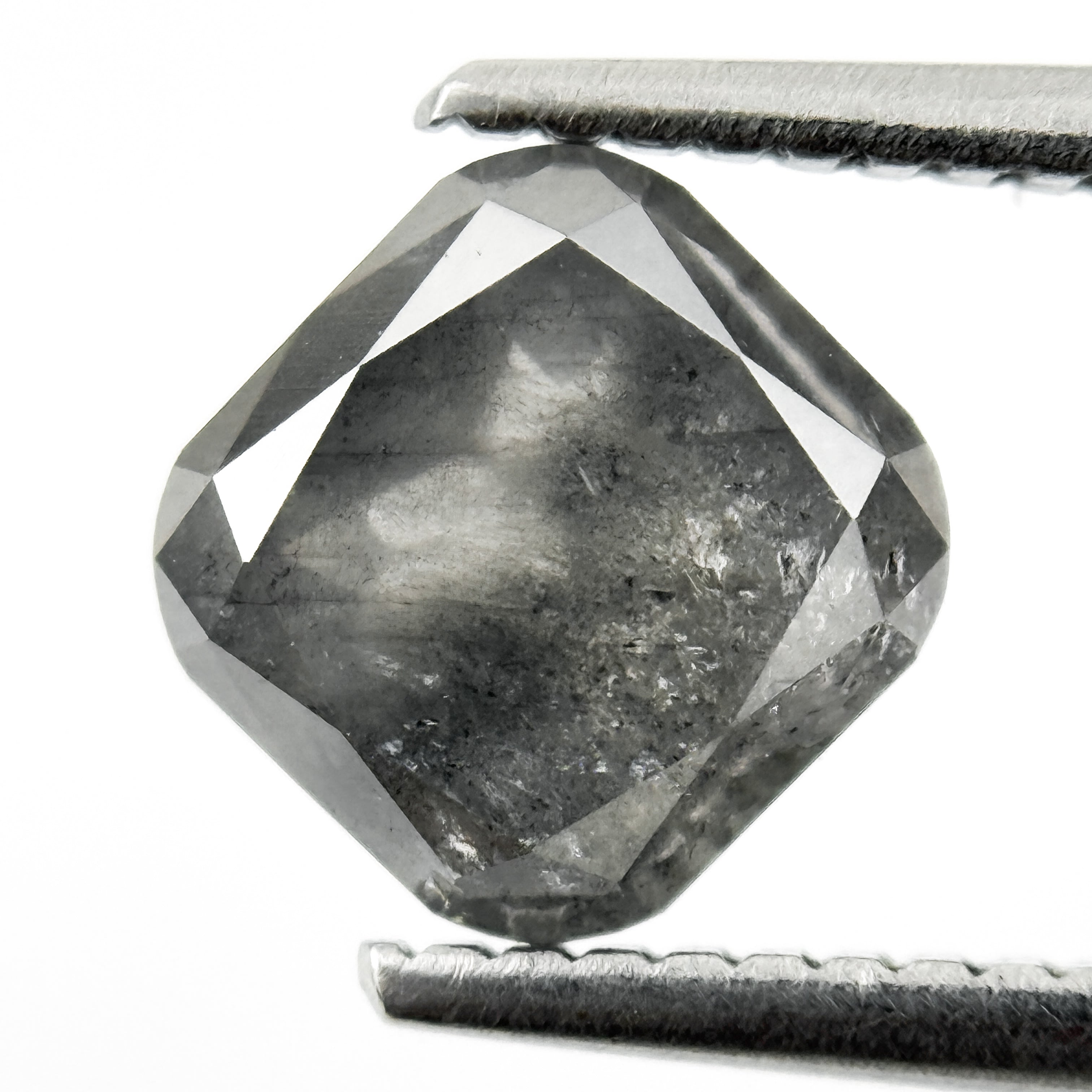 1.99 Ct Cushion Rose Cut Grey Natural Salt and Pepper Diamond