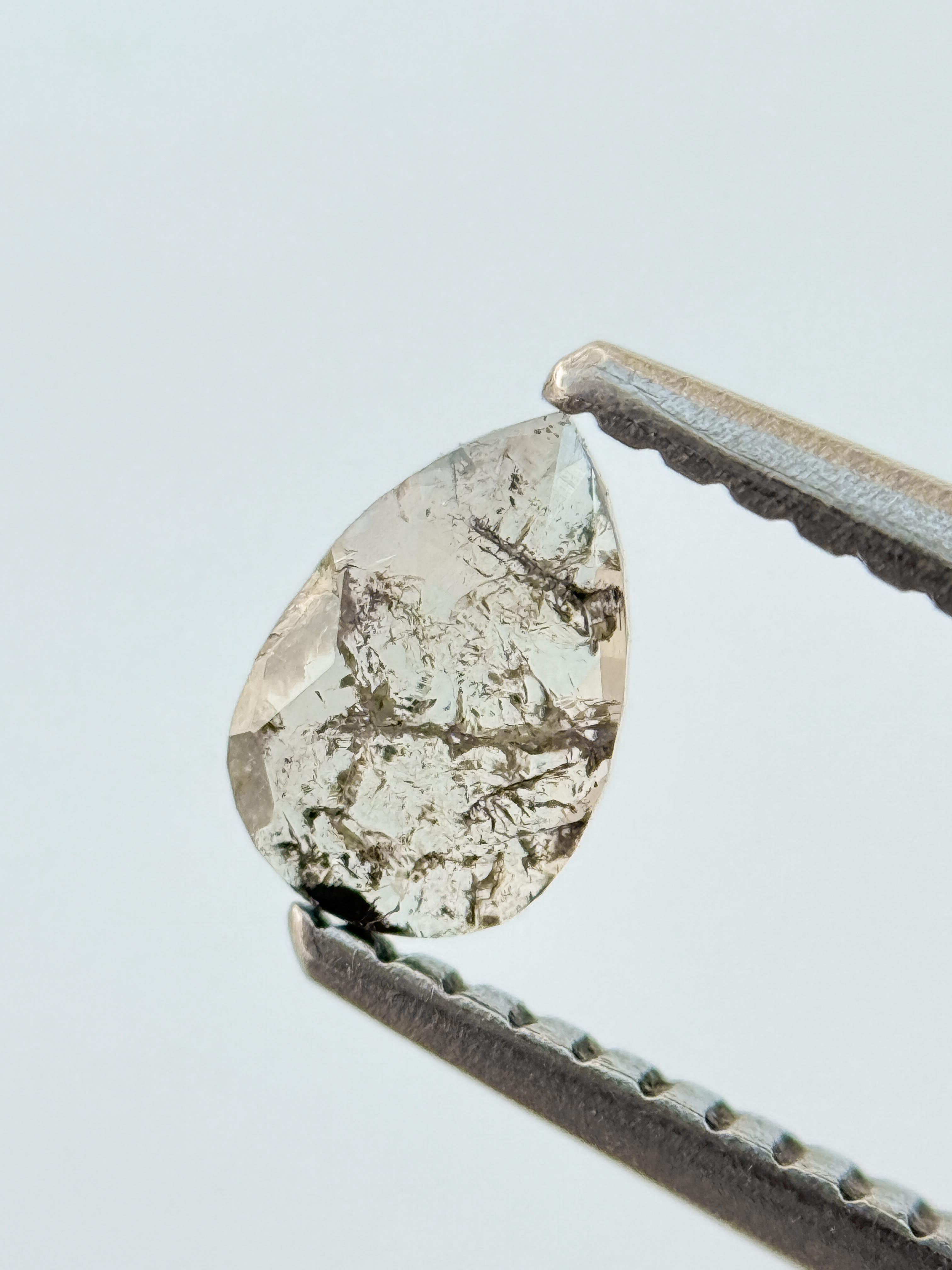 0.30 Ct Pear Rose Cut Grey Natural Salt and Pepper Diamond