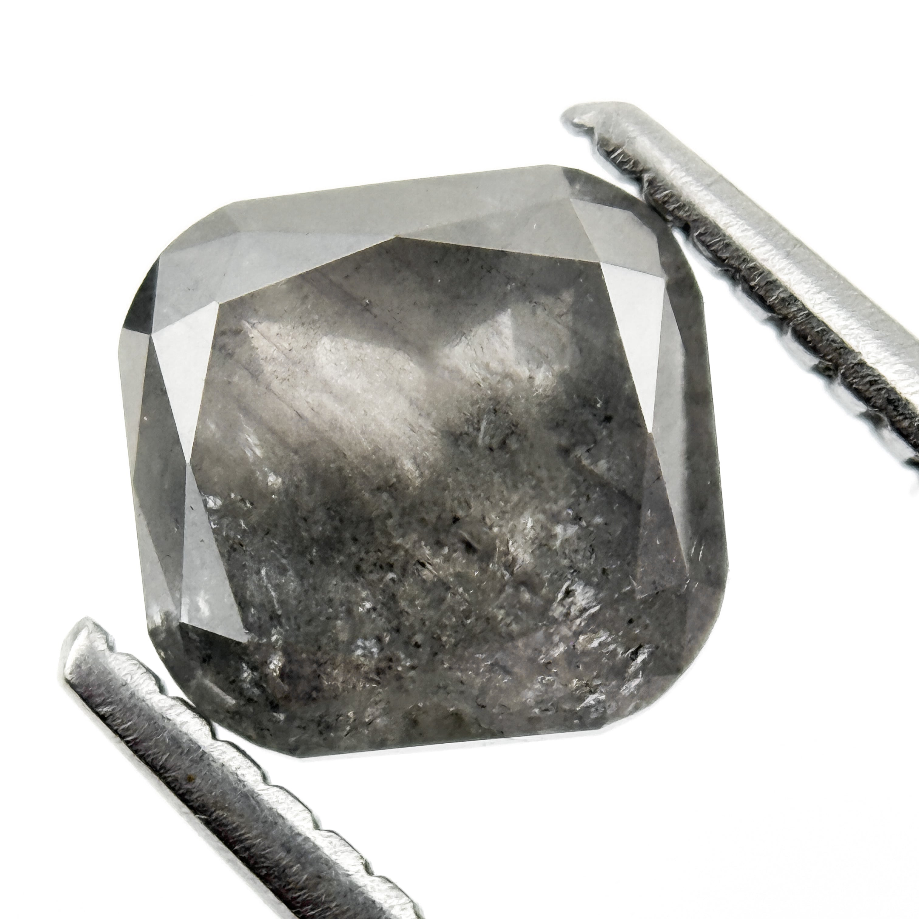 1.99 Ct Cushion Rose Cut Grey Natural Salt and Pepper Diamond