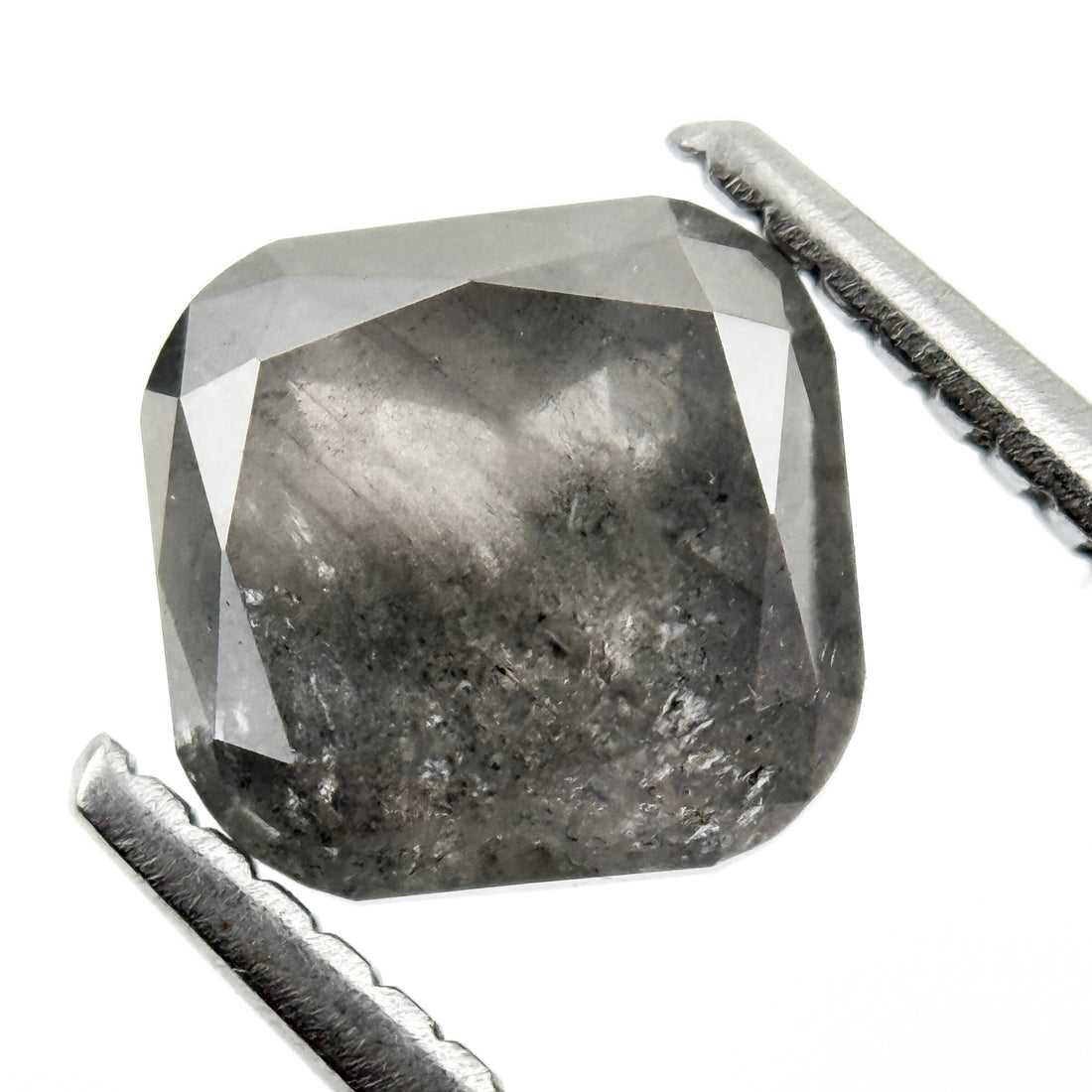 1.99 Ct Cushion Rose Cut Grey Natural Salt and Pepper Diamond