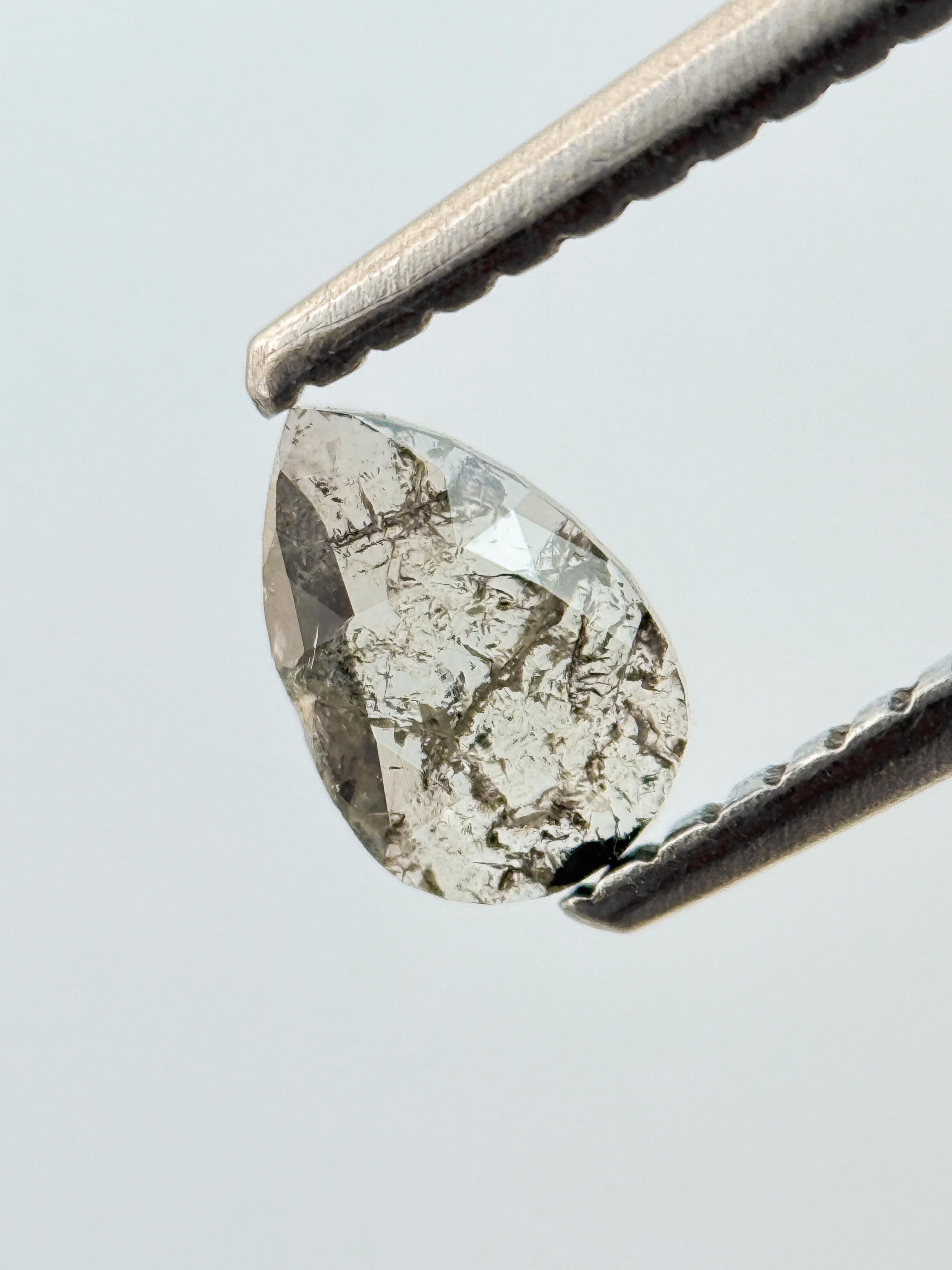 0.30 Ct Pear Rose Cut Grey Natural Salt and Pepper Diamond