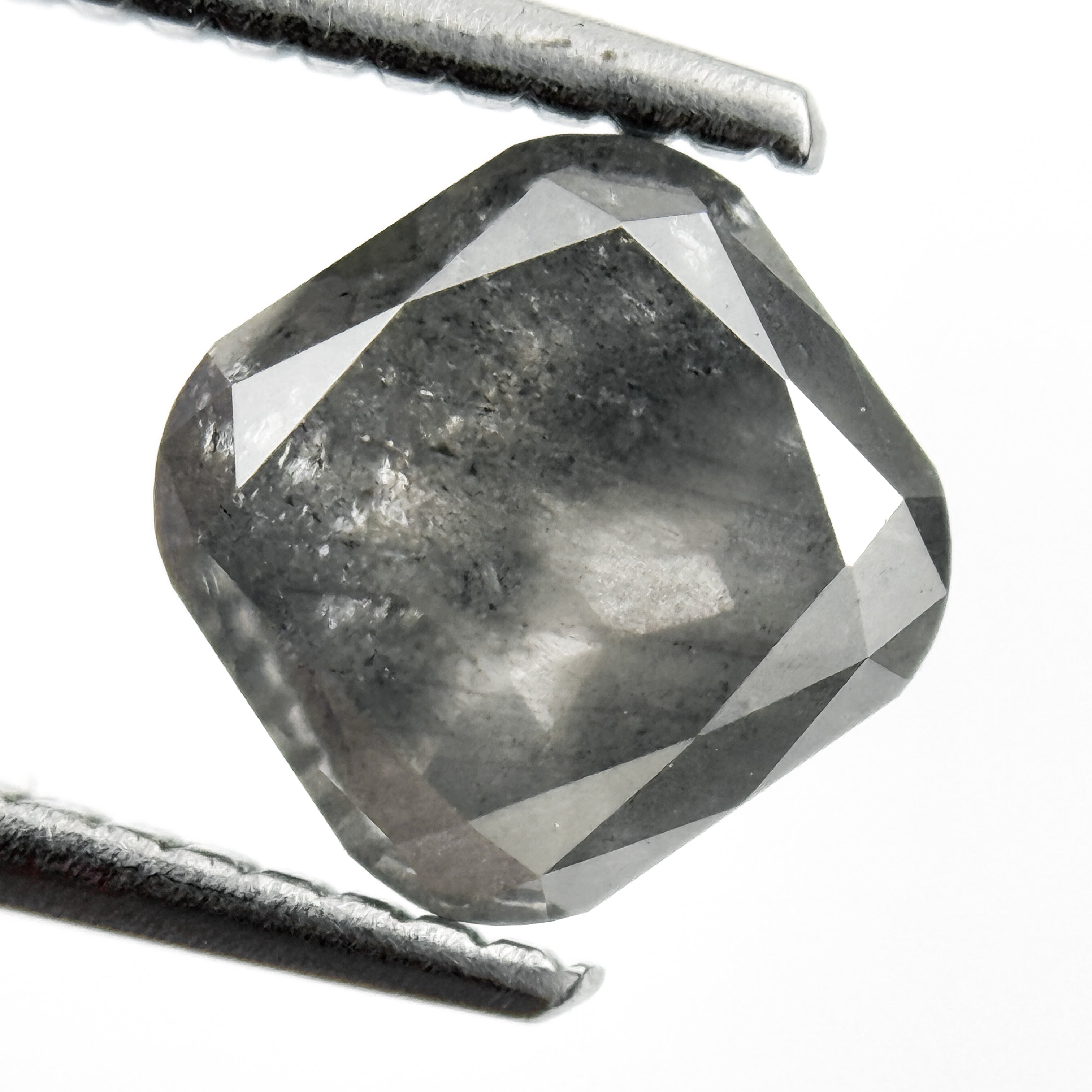 1.99 Ct Cushion Rose Cut Grey Natural Salt and Pepper Diamond