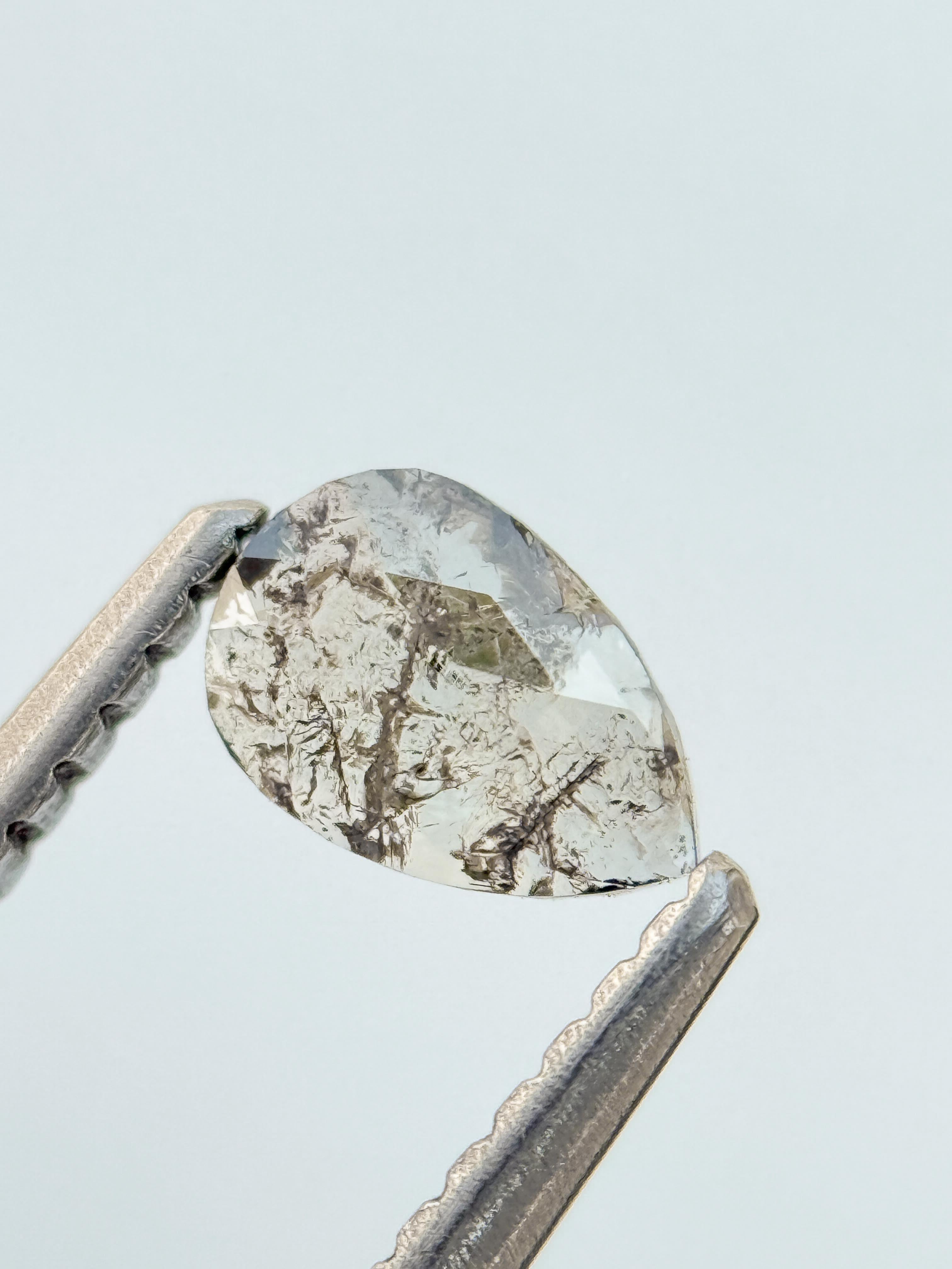 0.30 Ct Pear Rose Cut Grey Natural Salt and Pepper Diamond