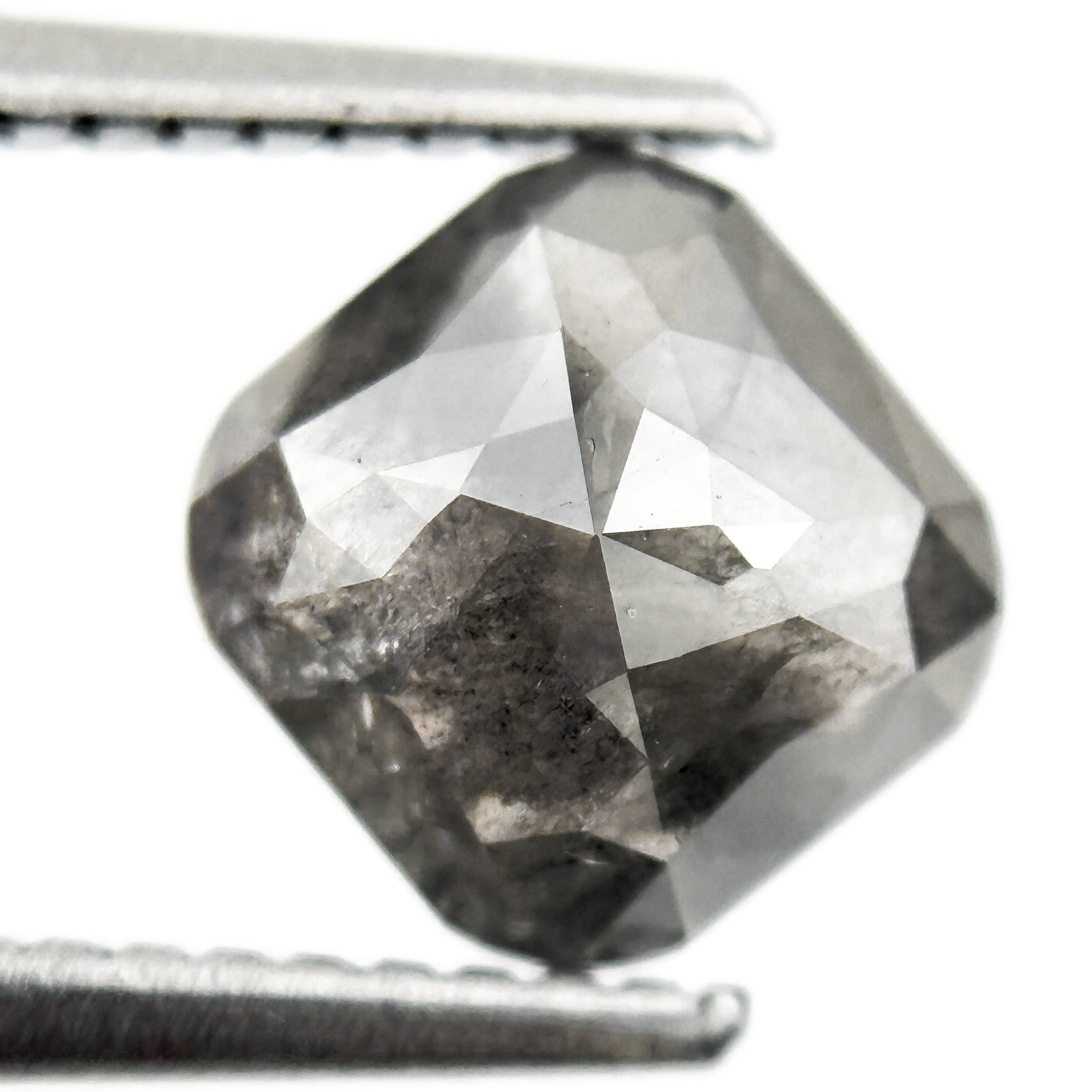 1.99 Ct Cushion Rose Cut Grey Natural Salt and Pepper Diamond