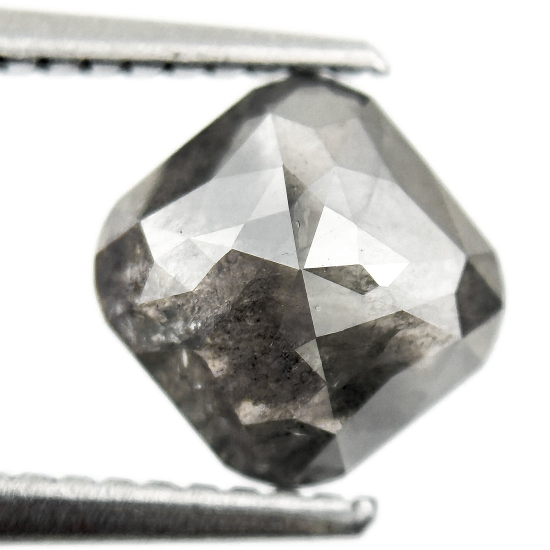 1.99 Ct Cushion Rose Cut Grey Natural Salt and Pepper Diamond