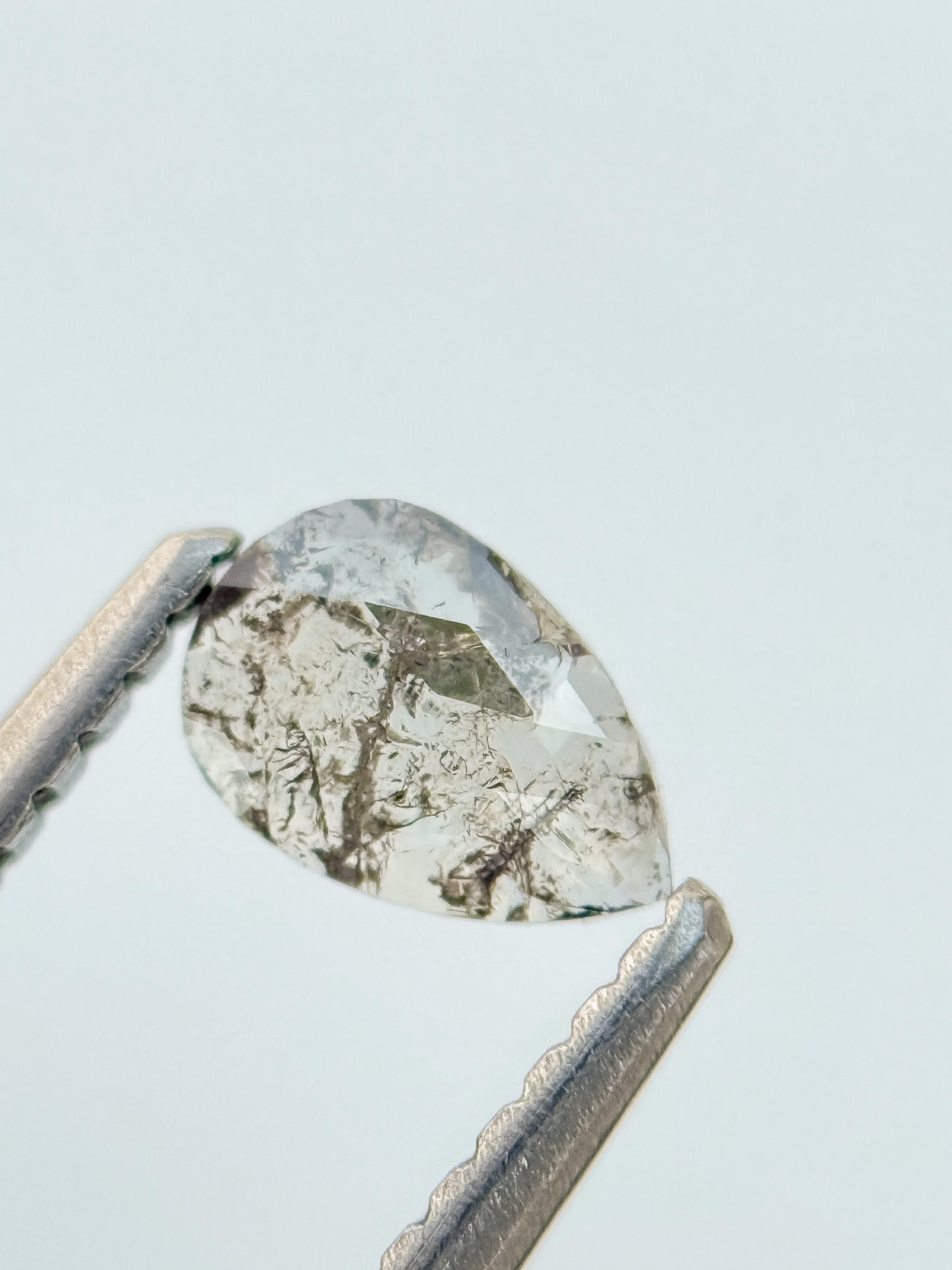 0.30 Ct Pear Rose Cut Grey Natural Salt and Pepper Diamond