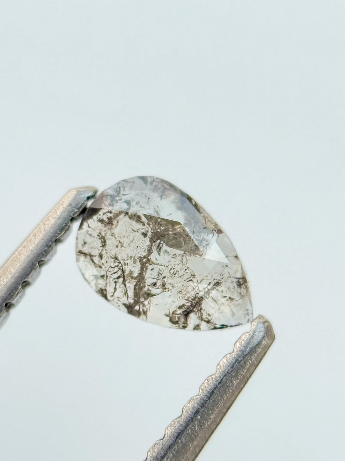 0.30 Ct Pear Rose Cut Grey Natural Salt and Pepper Diamond
