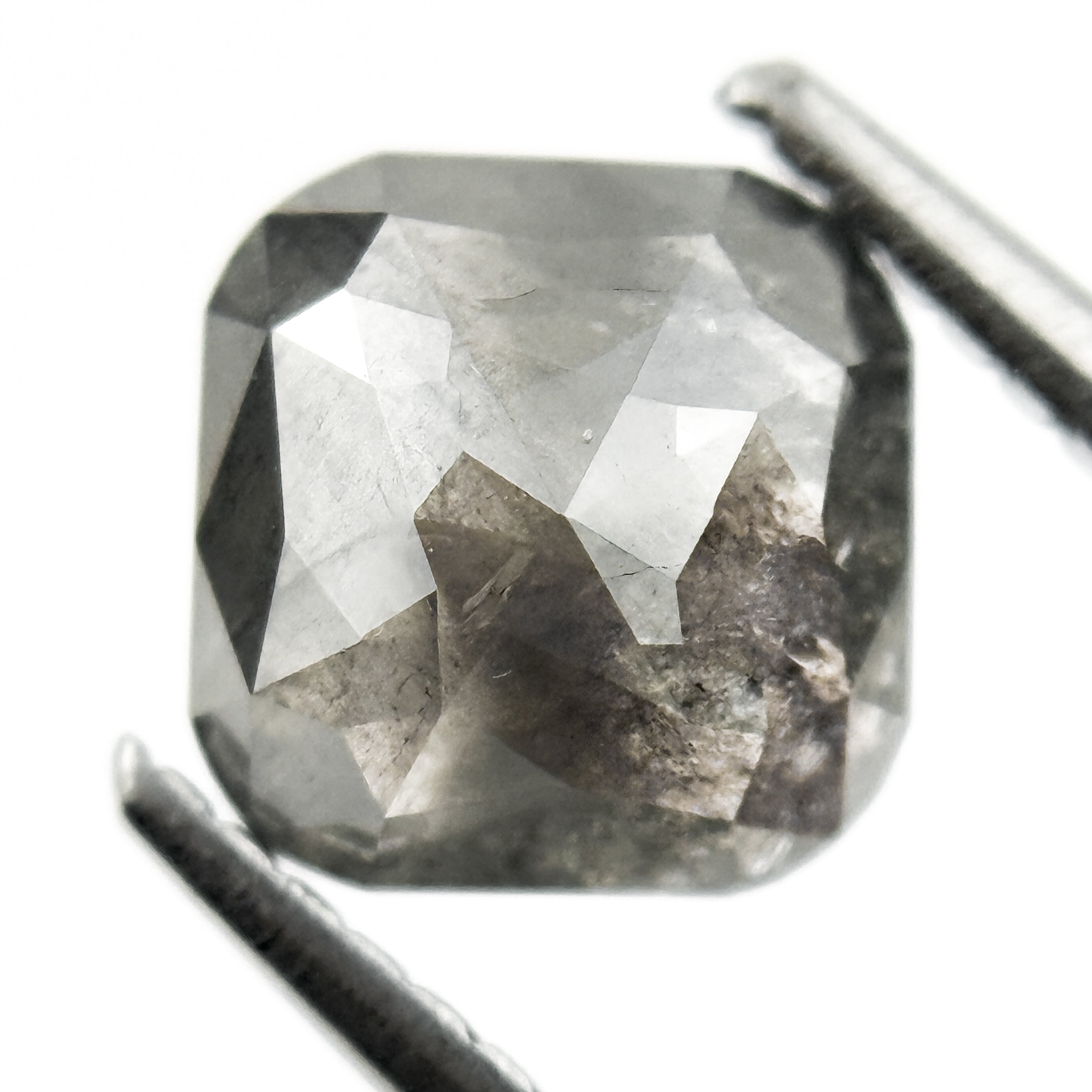 1.99 Ct Cushion Rose Cut Grey Natural Salt and Pepper Diamond
