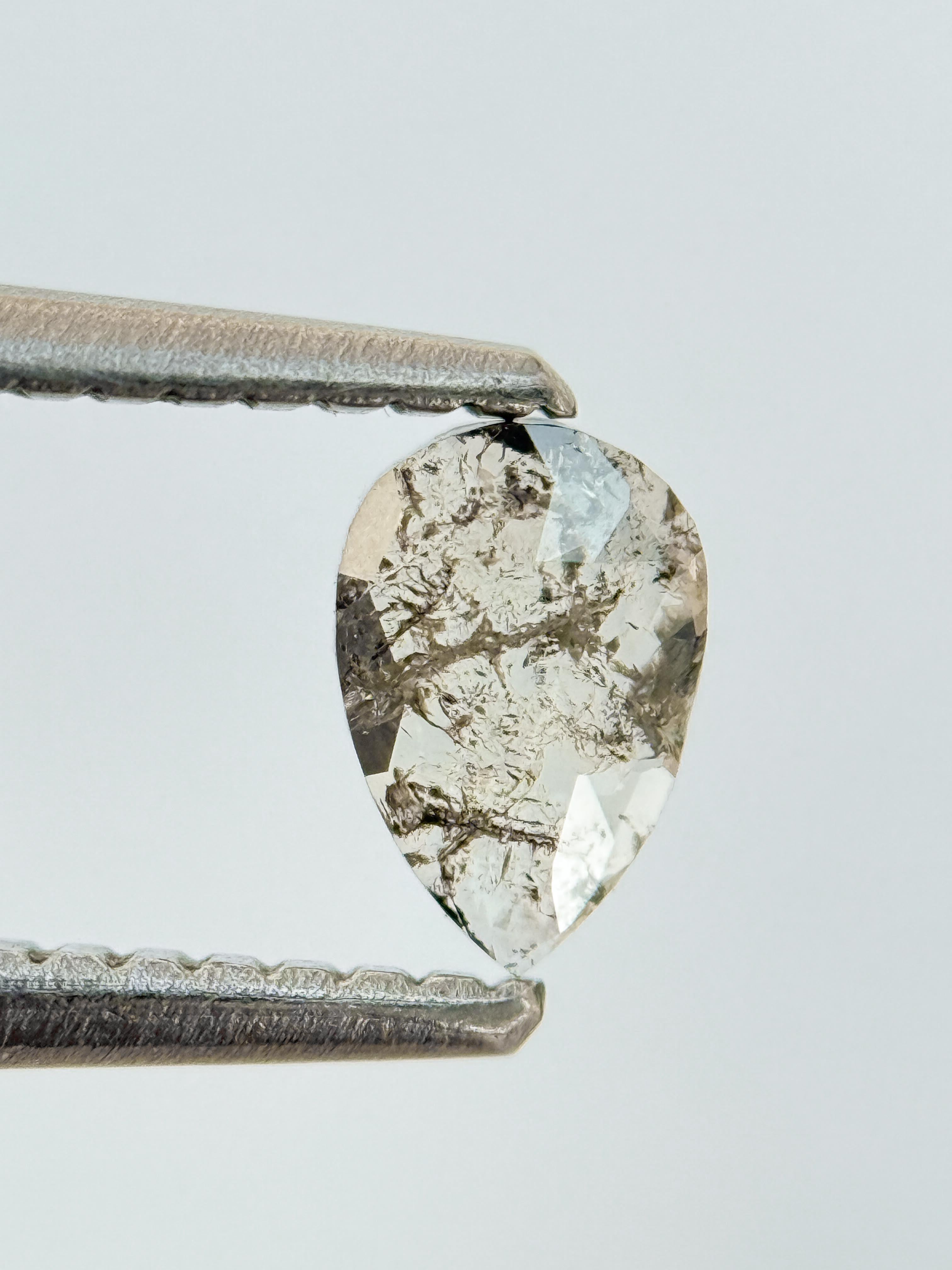 0.30 Ct Pear Rose Cut Grey Natural Salt and Pepper Diamond