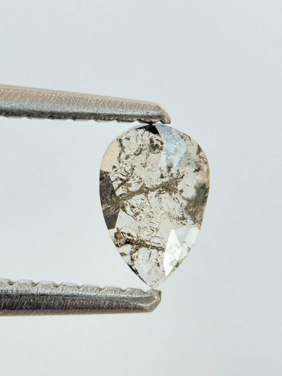 0.30 Ct Pear Rose Cut Grey Natural Salt and Pepper Diamond