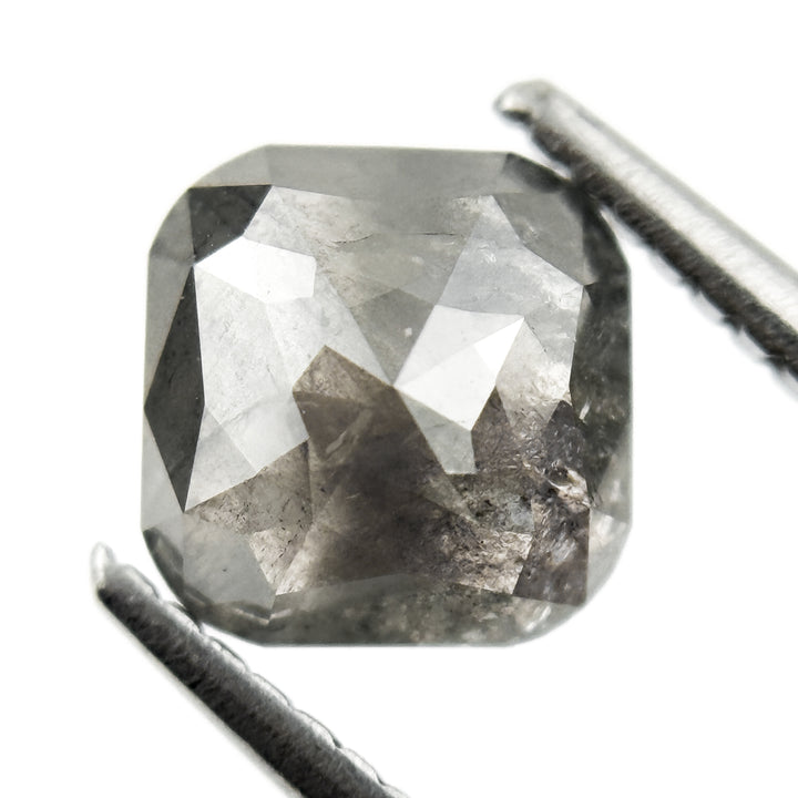 1.99 Ct Cushion Rose Cut Grey Natural Salt and Pepper Diamond