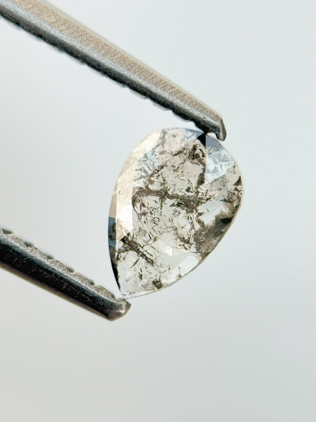 0.30 Ct Pear Rose Cut Grey Natural Salt and Pepper Diamond
