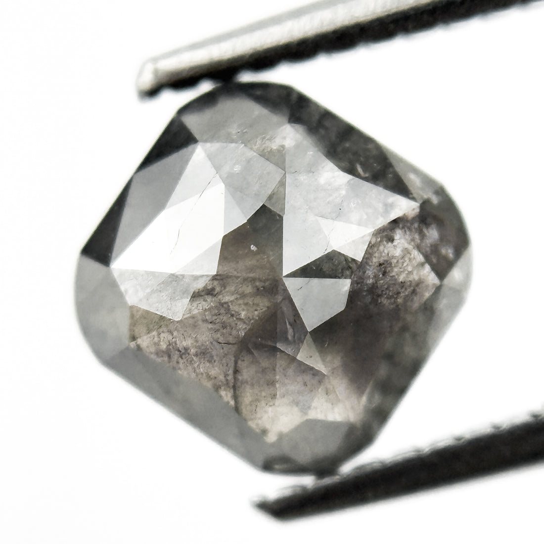 1.99 Ct Cushion Rose Cut Grey Natural Salt and Pepper Diamond