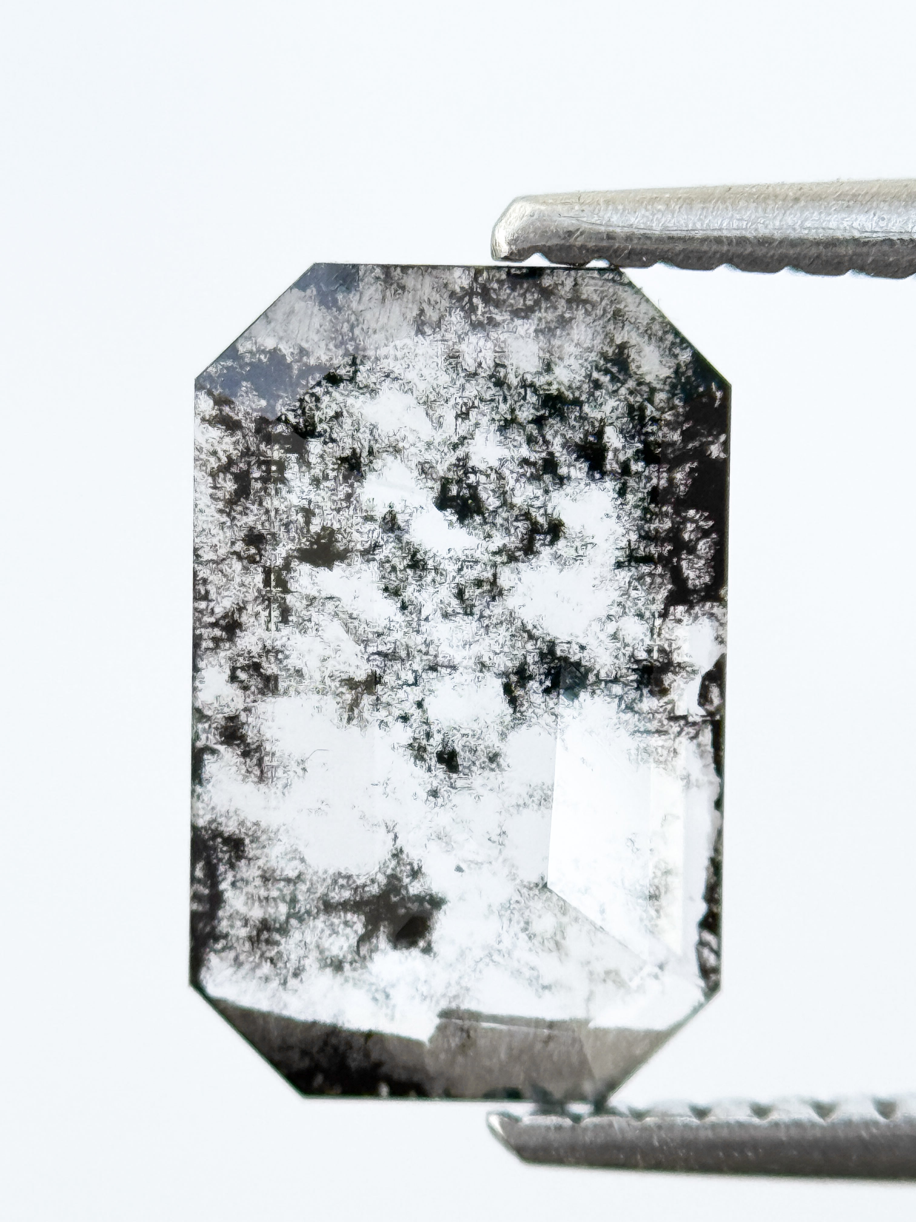 1.24 Ct Emerald Rose Cut Grey Natural Salt and Pepper Diamond