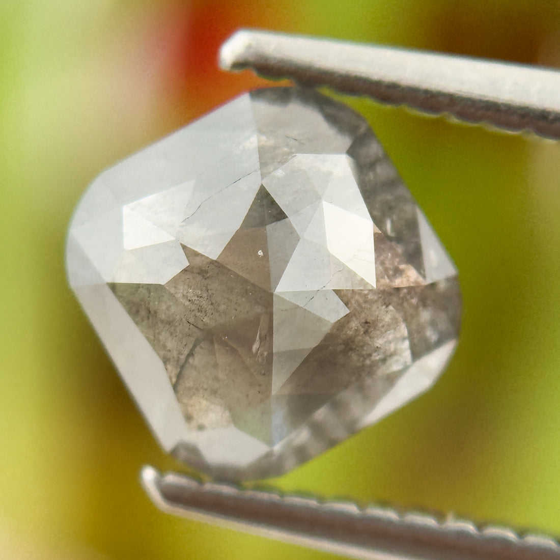 1.99 Ct Cushion Rose Cut Grey Natural Salt and Pepper Diamond