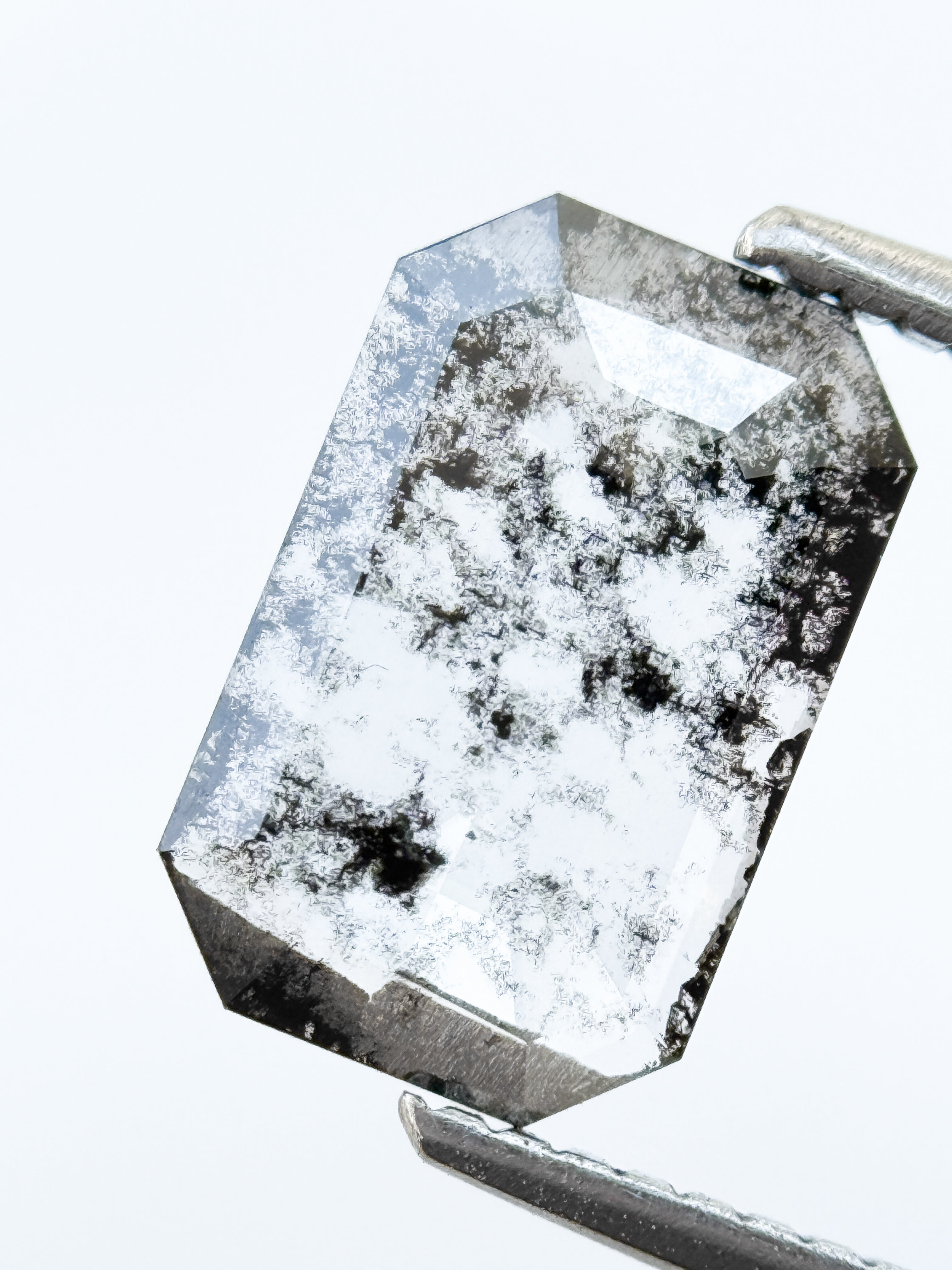 1.24 Ct Emerald Rose Cut Grey Natural Salt and Pepper Diamond