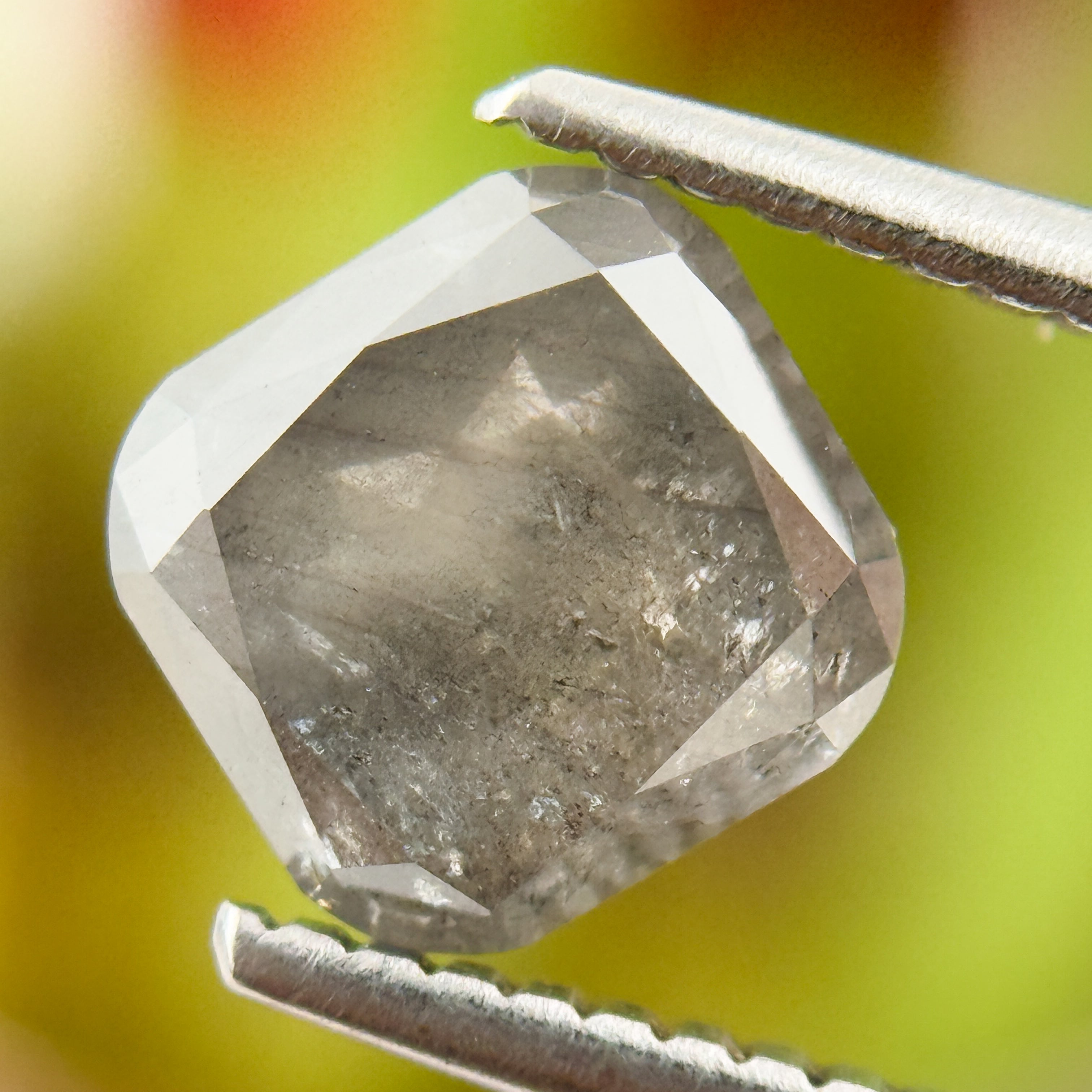 1.99 Ct Cushion Rose Cut Grey Natural Salt and Pepper Diamond