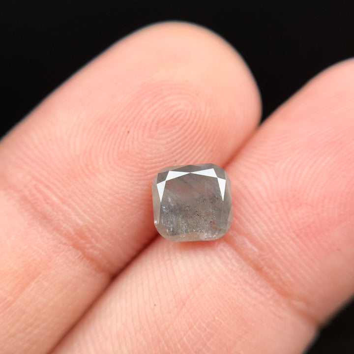 1.99 Ct Cushion Rose Cut Grey Natural Salt and Pepper Diamond