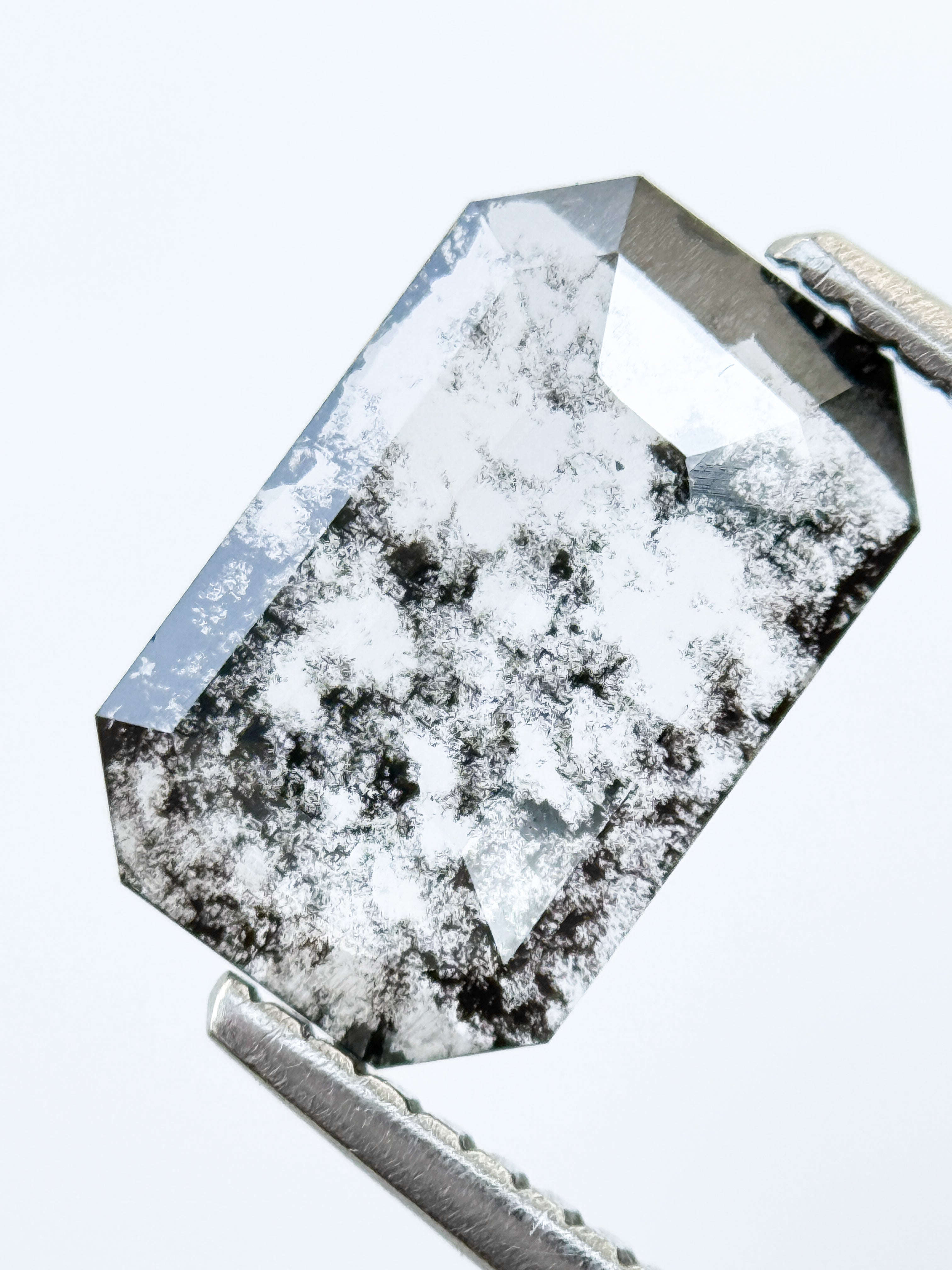 1.24 Ct Emerald Rose Cut Grey Natural Salt and Pepper Diamond