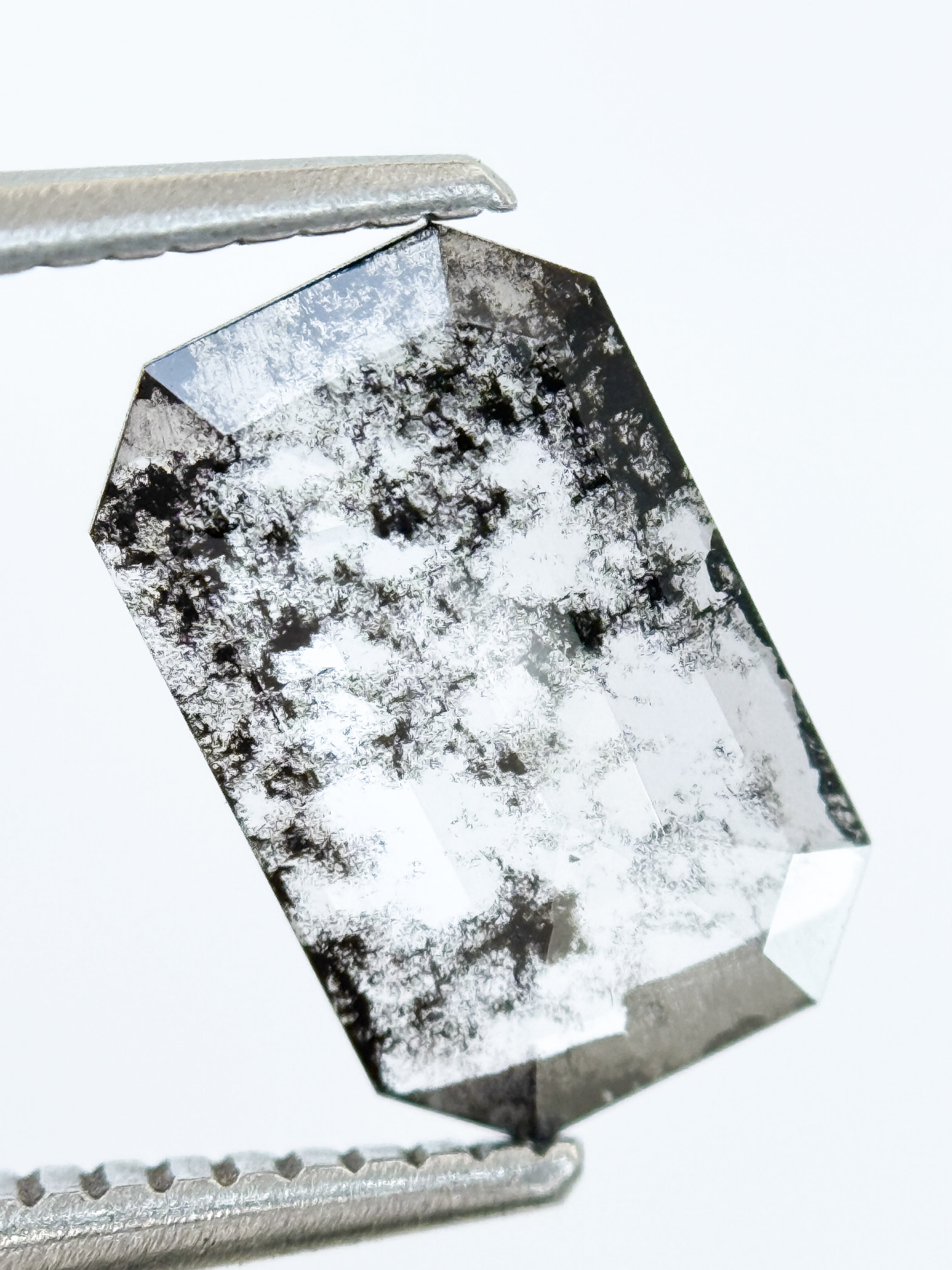 1.24 Ct Emerald Rose Cut Grey Natural Salt and Pepper Diamond
