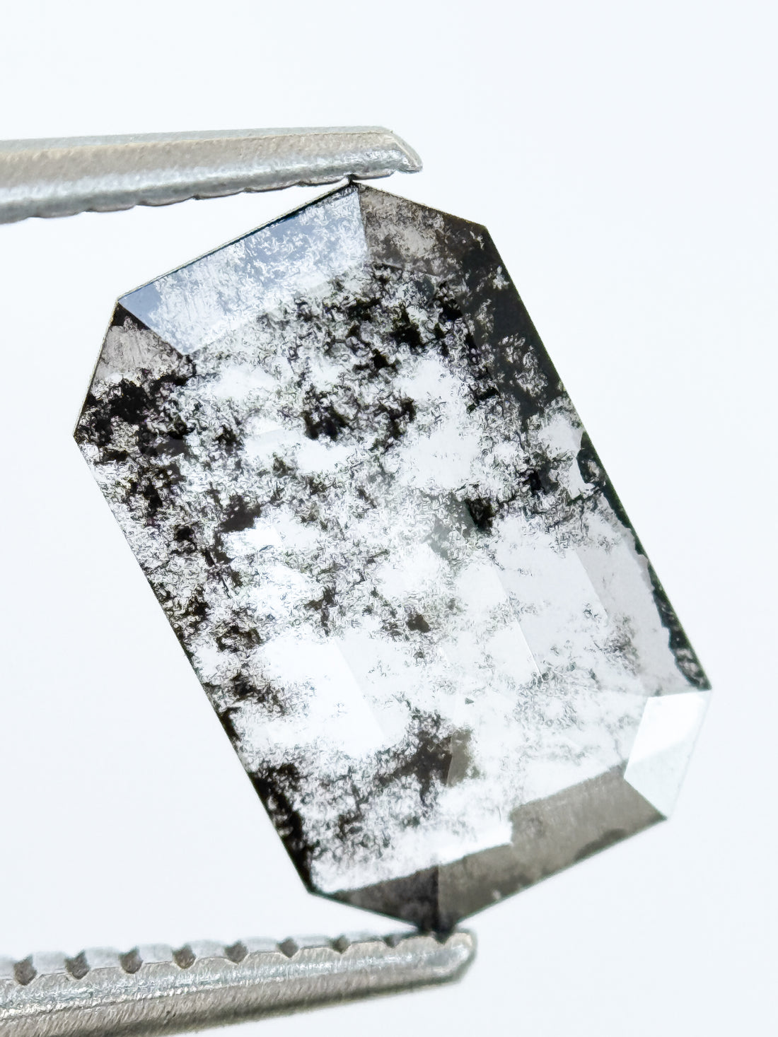 1.24 Ct Emerald Rose Cut Grey Natural Salt and Pepper Diamond