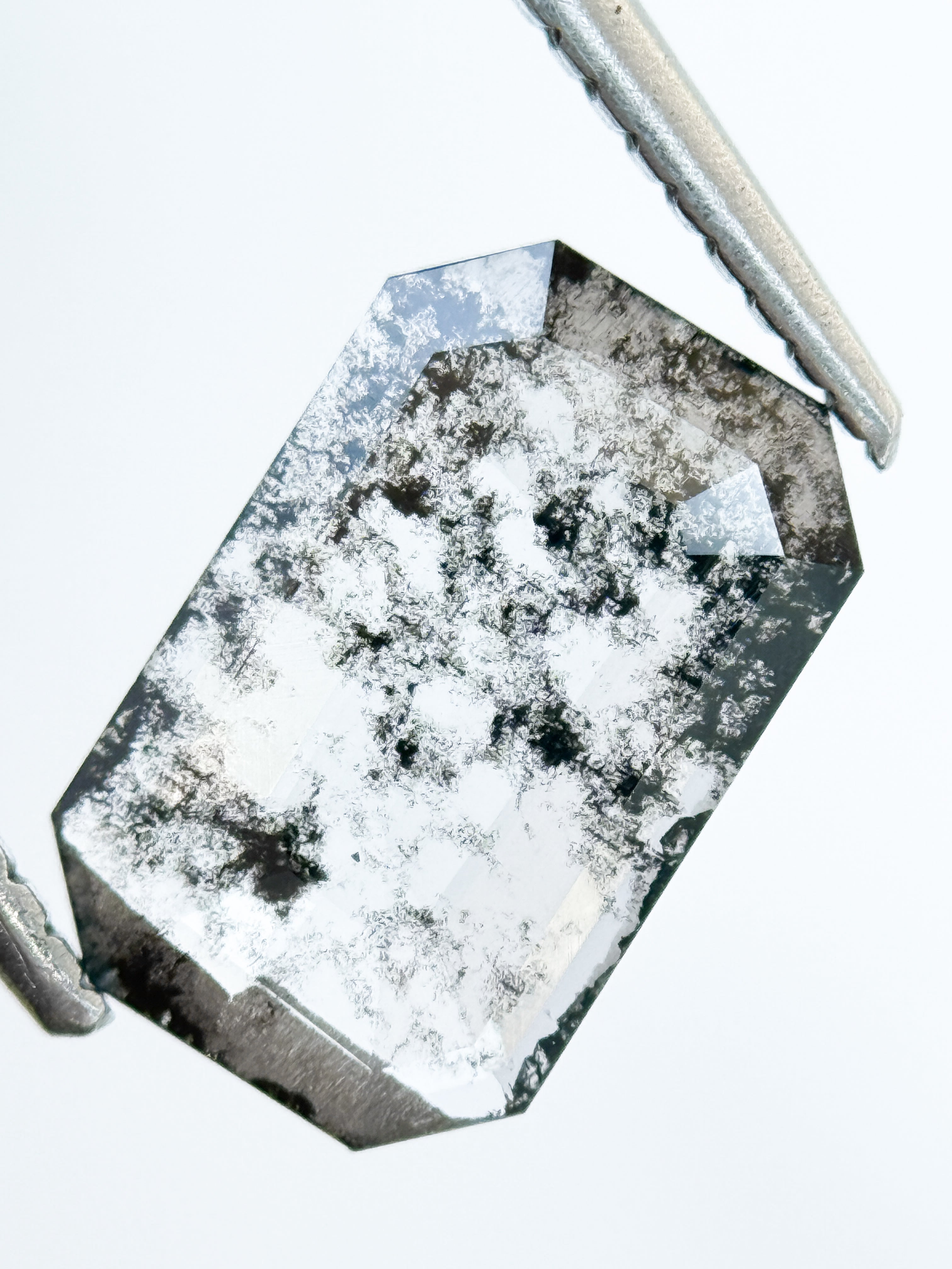 1.24 Ct Emerald Rose Cut Grey Natural Salt and Pepper Diamond