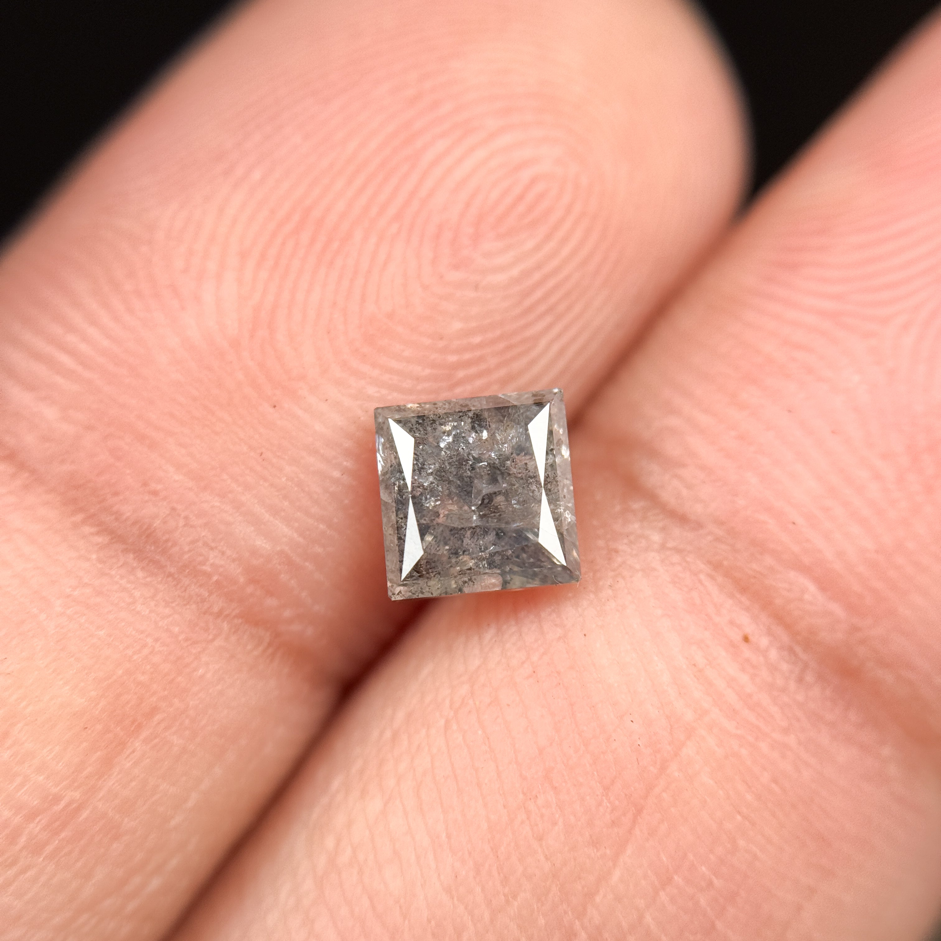 1.14 Ct Princess Rose Cut White Natural Salt and Pepper Diamond