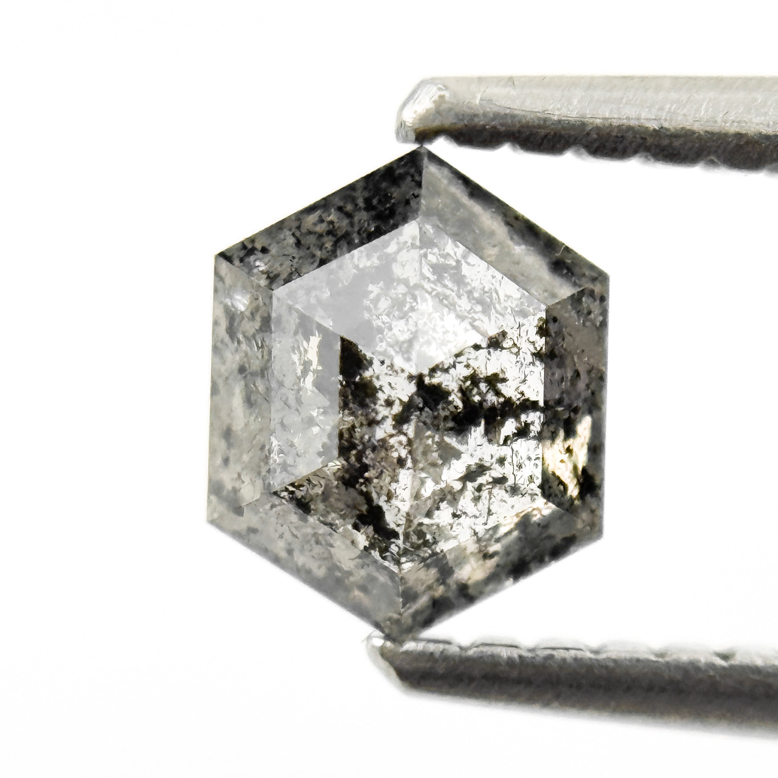 0.74 Ct Hexagon Rose Cut Grey Natural Salt and Pepper Diamond