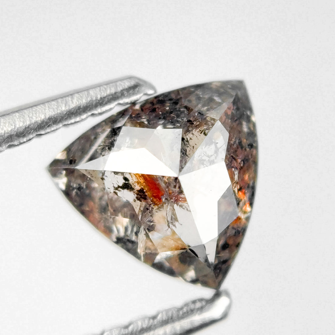 0.83 Ct Trillion Rose Cut Grey Natural Salt and Pepper Diamond