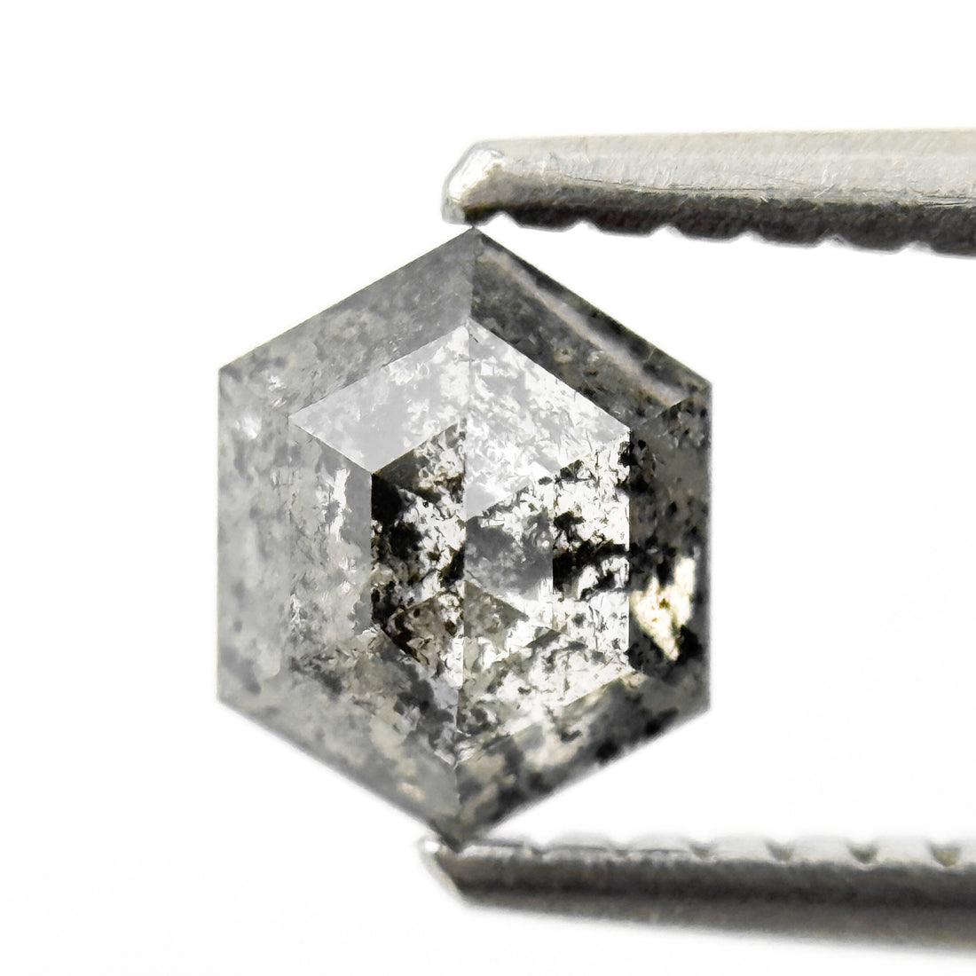 0.74 Ct Hexagon Rose Cut Grey Natural Salt and Pepper Diamond