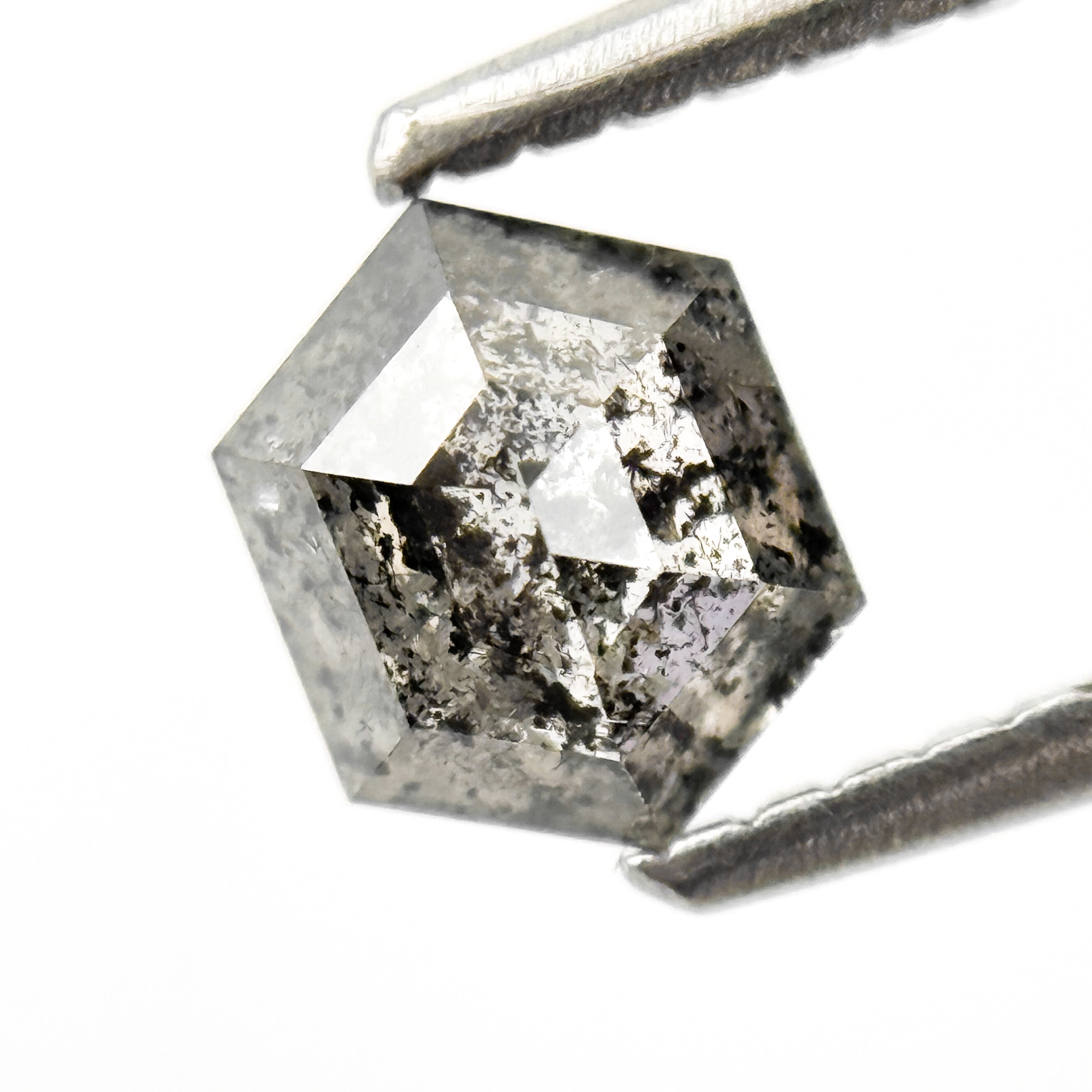 0.74 Ct Hexagon Rose Cut Grey Natural Salt and Pepper Diamond