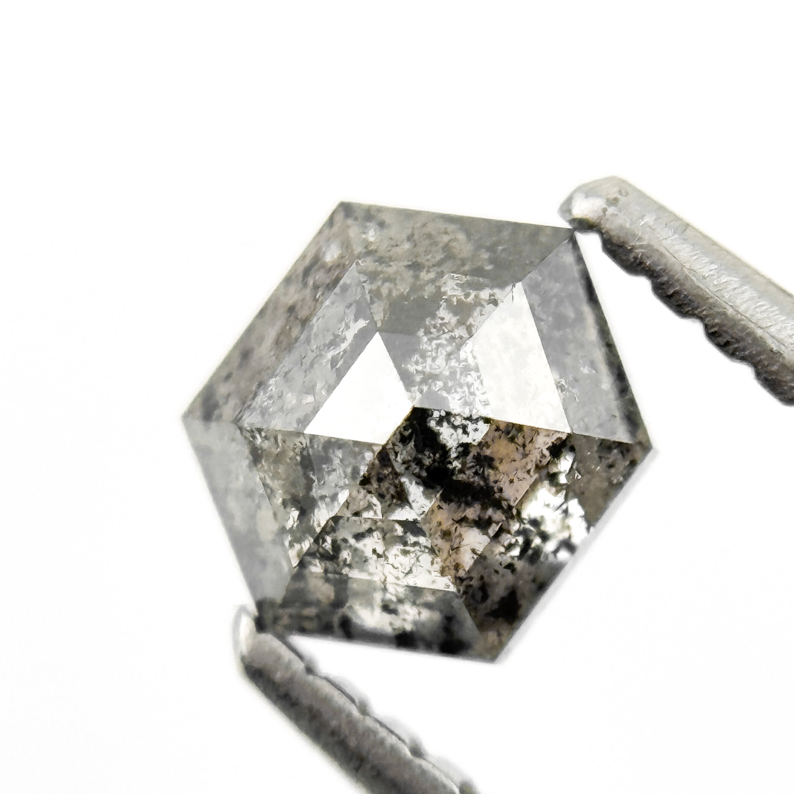 0.74 Ct Hexagon Rose Cut Grey Natural Salt and Pepper Diamond