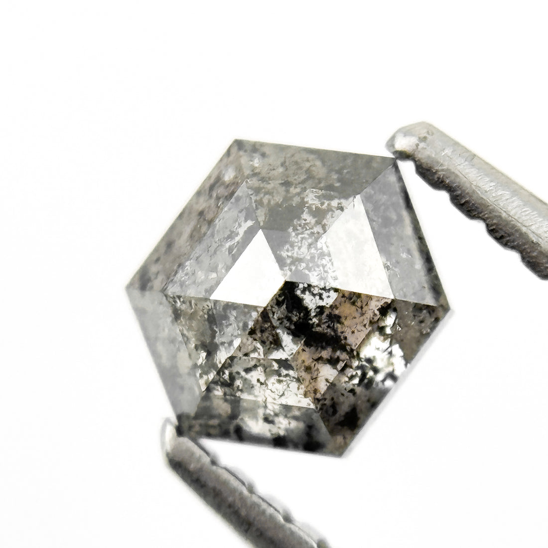 0.74 Ct Hexagon Rose Cut Grey Natural Salt and Pepper Diamond