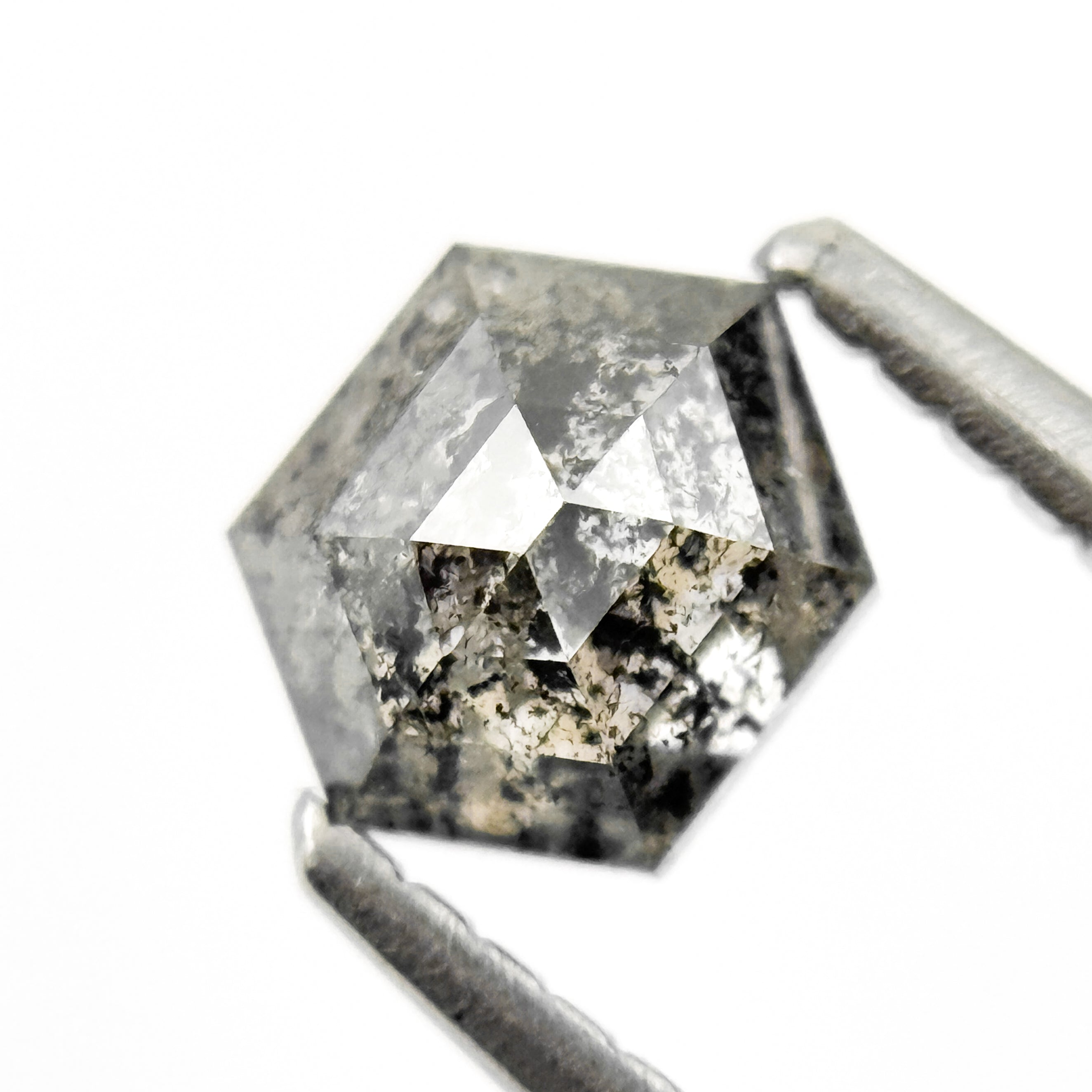 0.74 Ct Hexagon Rose Cut Grey Natural Salt and Pepper Diamond