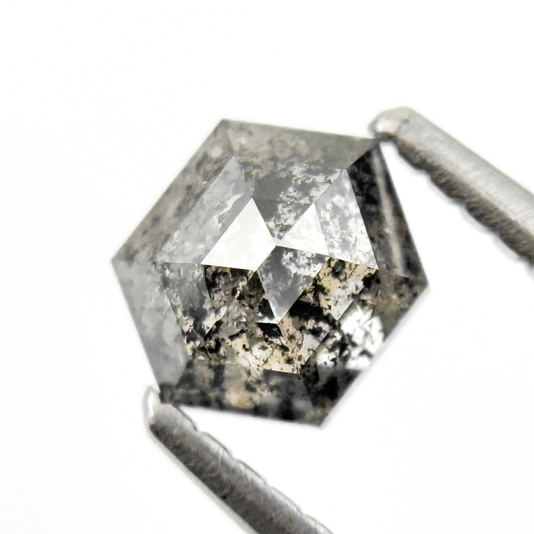 0.74 Ct Hexagon Rose Cut Grey Natural Salt and Pepper Diamond
