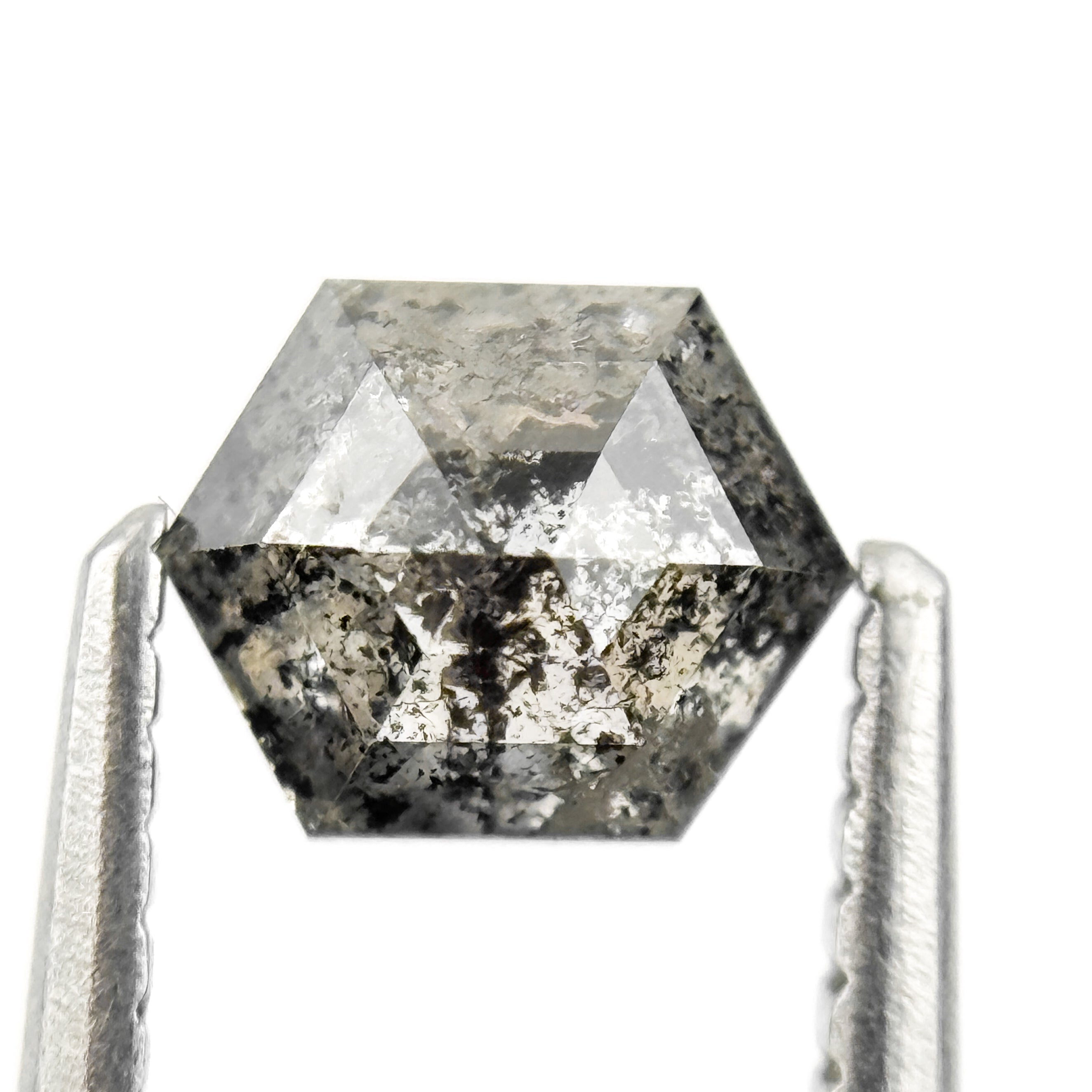 0.74 Ct Hexagon Rose Cut Grey Natural Salt and Pepper Diamond