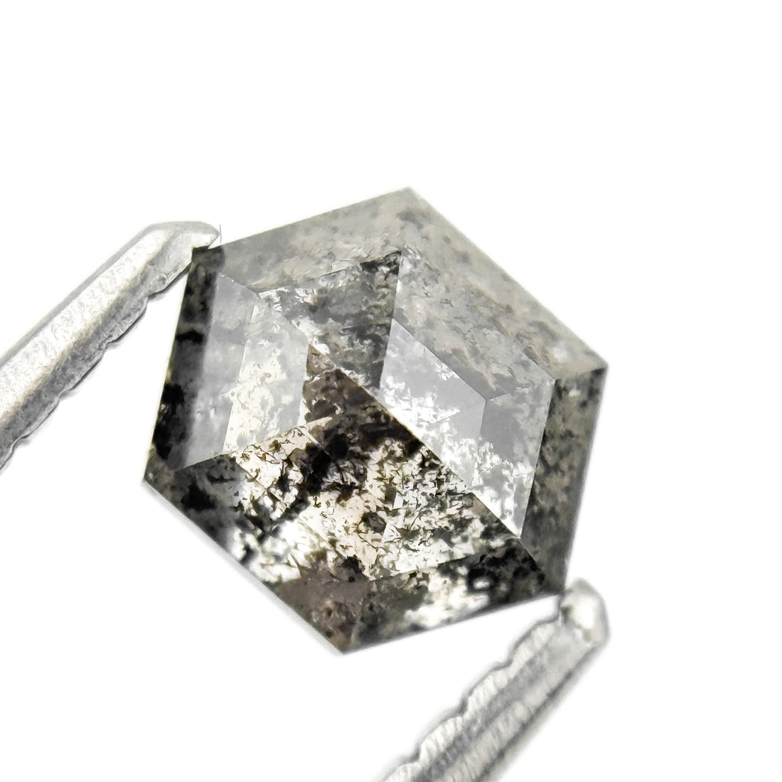 0.74 Ct Hexagon Rose Cut Grey Natural Salt and Pepper Diamond