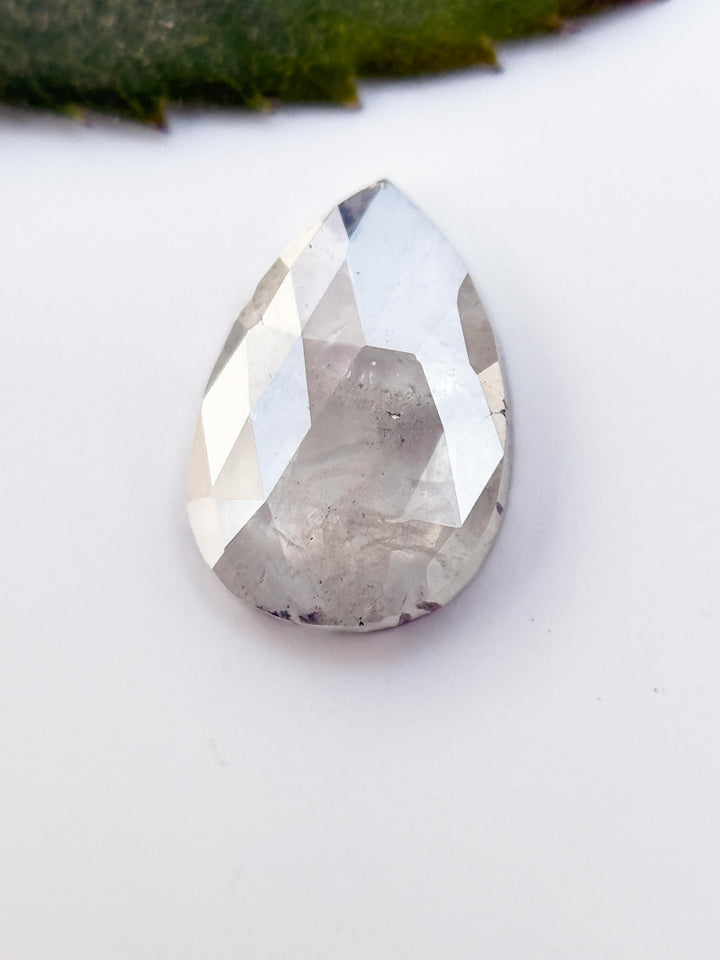 0.42 Ct Pear Rose Cut Milky White Natural Salt and Pepper Diamond