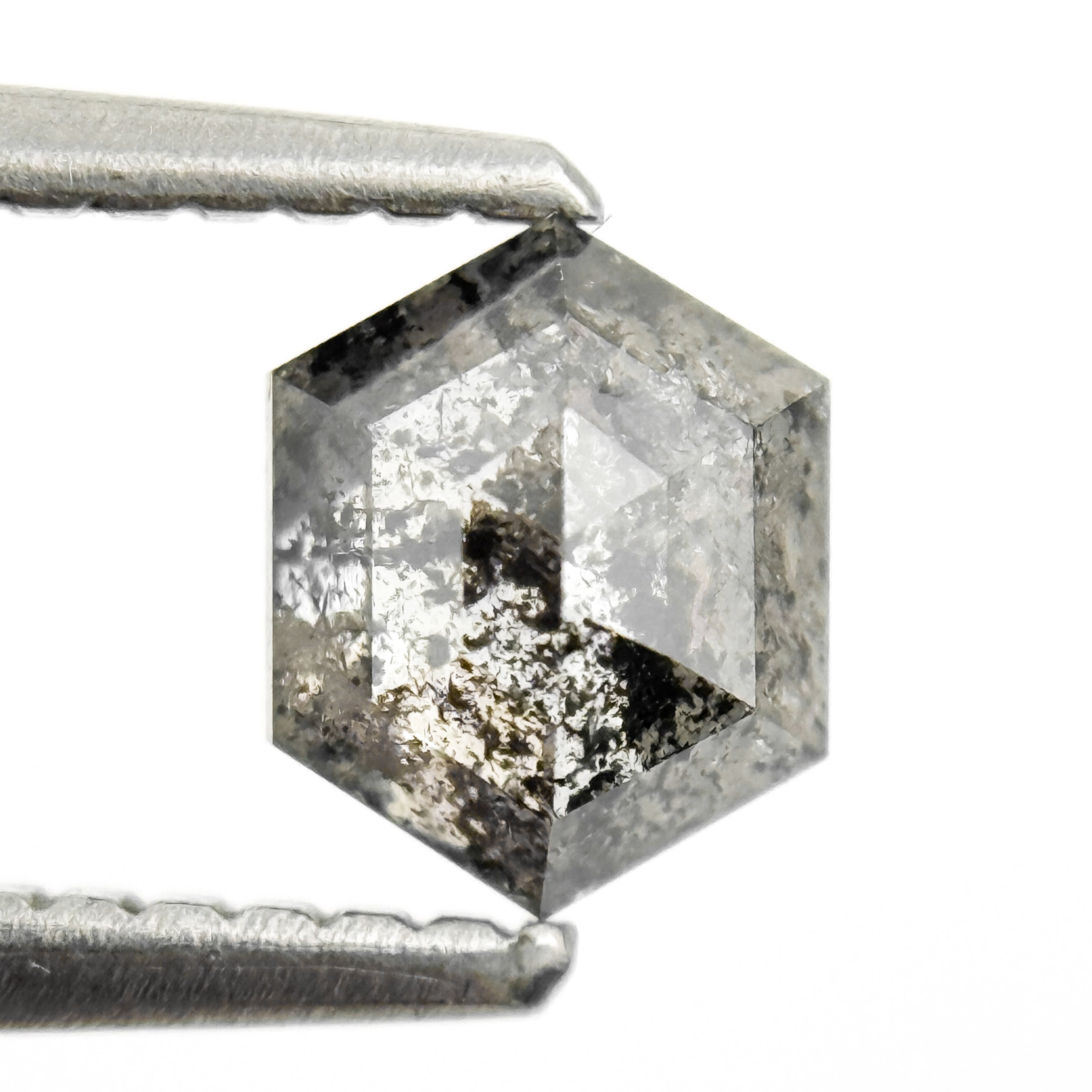 0.74 Ct Hexagon Rose Cut Grey Natural Salt and Pepper Diamond
